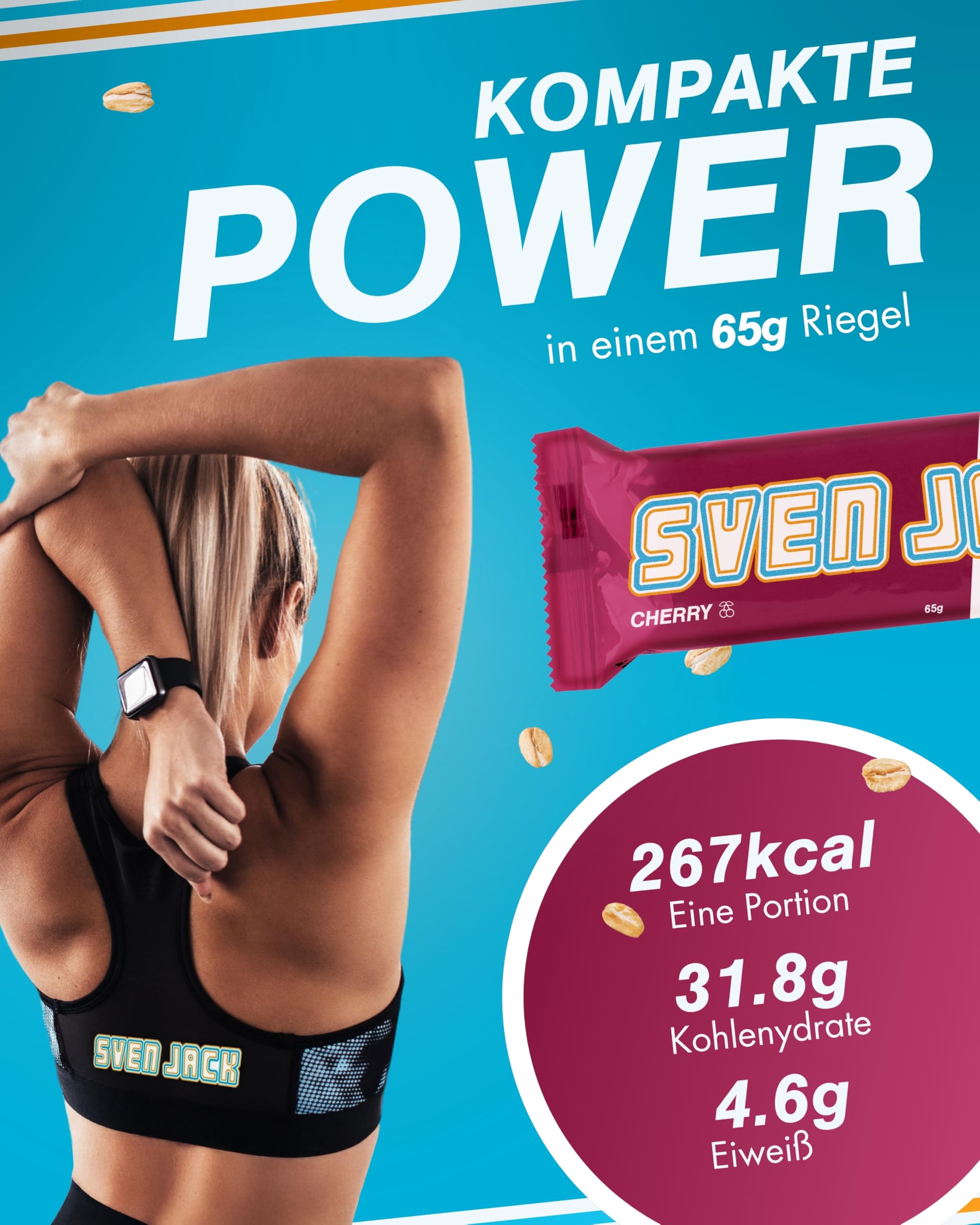 Sven Jack (Energy Cake) Haferriegel Cherry 20x 65g I Original Haferflocken Energieriegel I Veganer & Laktosefreier Haferriegel I Langkettige Kohlenhydrate & wenig Zucker I Müsliriegel