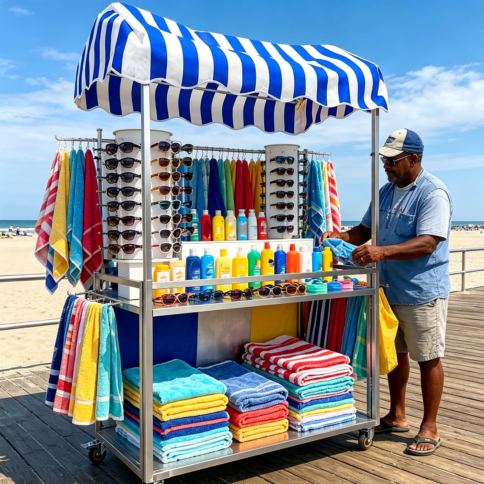 Carrito de Vendedor Plegable, Estructura Reforzada de Acero Al Carbono, Mesa de Dos Niveles, Carro de Venta Móvil con Toldo y Ruedas con Bloqueo, para Eventos(Yellow,50x100cm/20x39in)