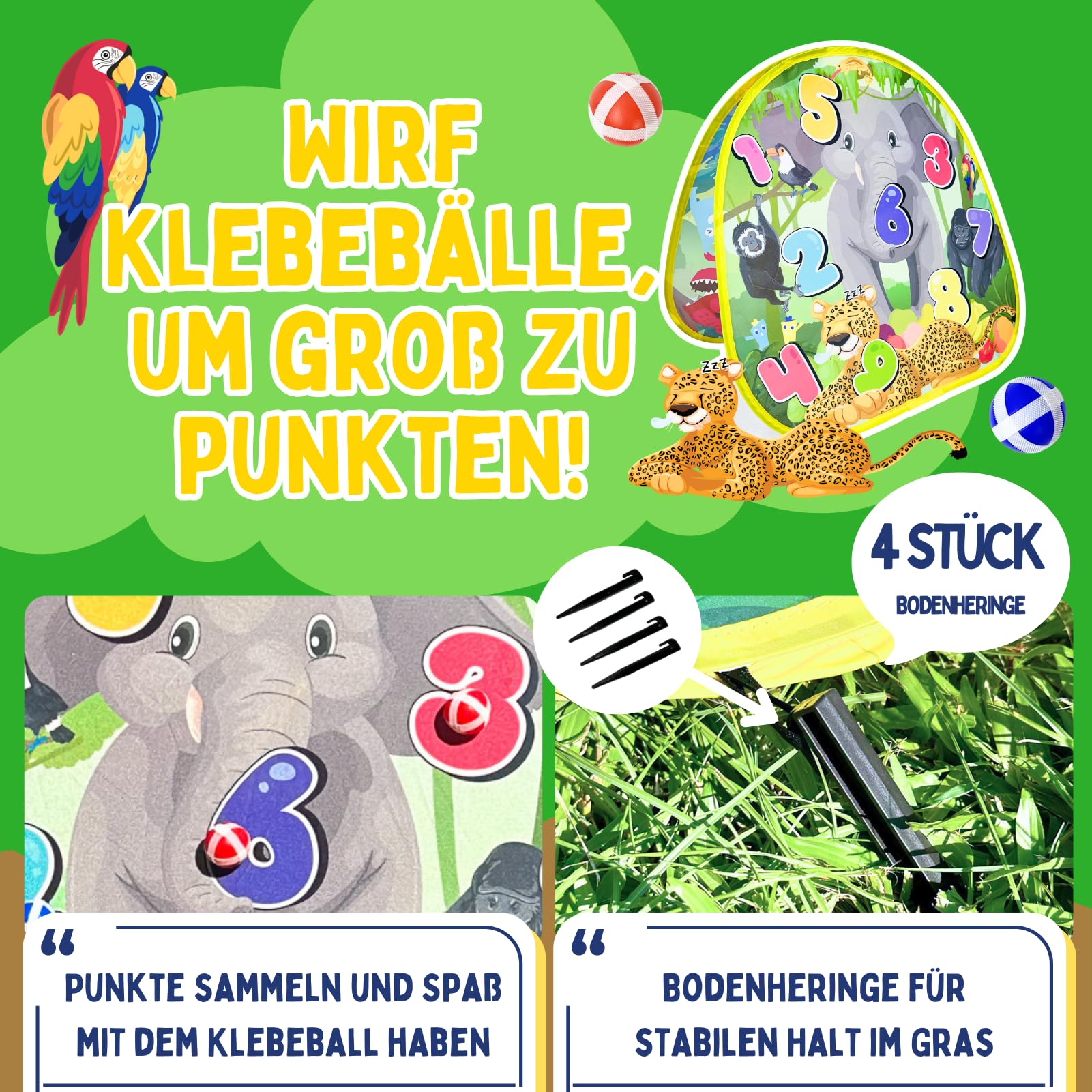 2-in-1 Dinosaurier & Tier Wurfspiel – Beidseitige 27"-Zieltafel mit 6 Beanbags – Indoor & Outdoor Spielzeug für Kinder ab 3 Jahren Exklusiv bei Amazon