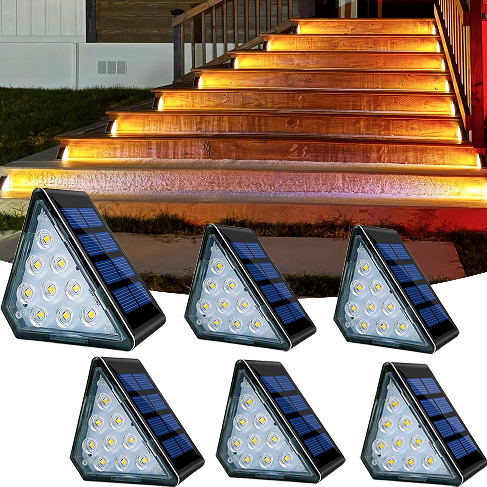 Solar Stair Lights, Dusk to Dawn Step Lights, IP67 Waterproof Outdoor 3000k Warm White Deck Lights Garden Decoration Lights for Yard, Patio, Walkways, Front Door, Pathway (Warmwhite, 6 Pack)