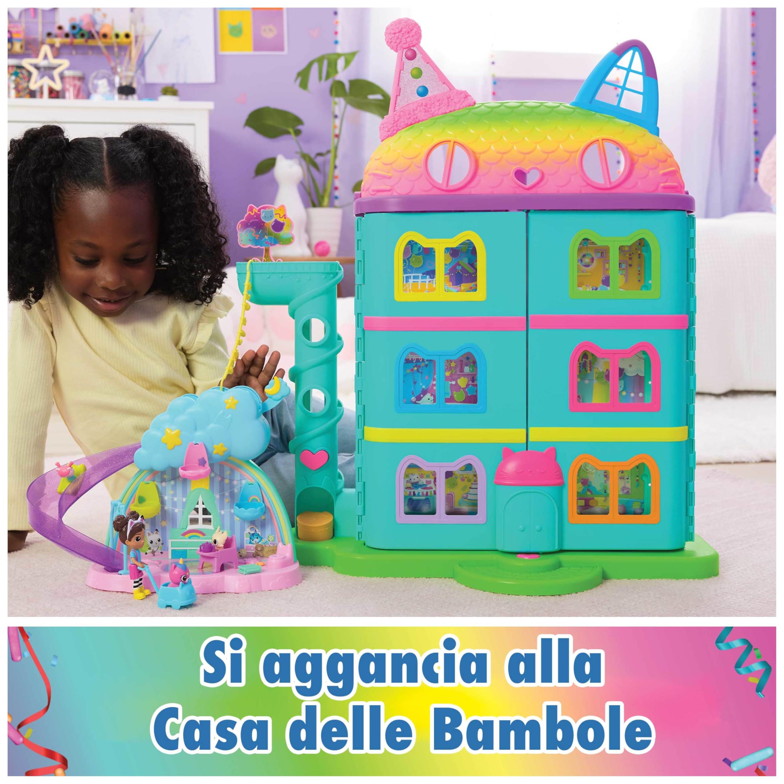 Gabby's Dollhouse, Stanza dei Giochi dell'Asilo Gatto-Orecchio, Set di Gioco da 17 Pezzi con 4 Personaggi e Mobili per la Casa delle Bambole, Giocattoli per Bambine e Bambini, 3+ Anni