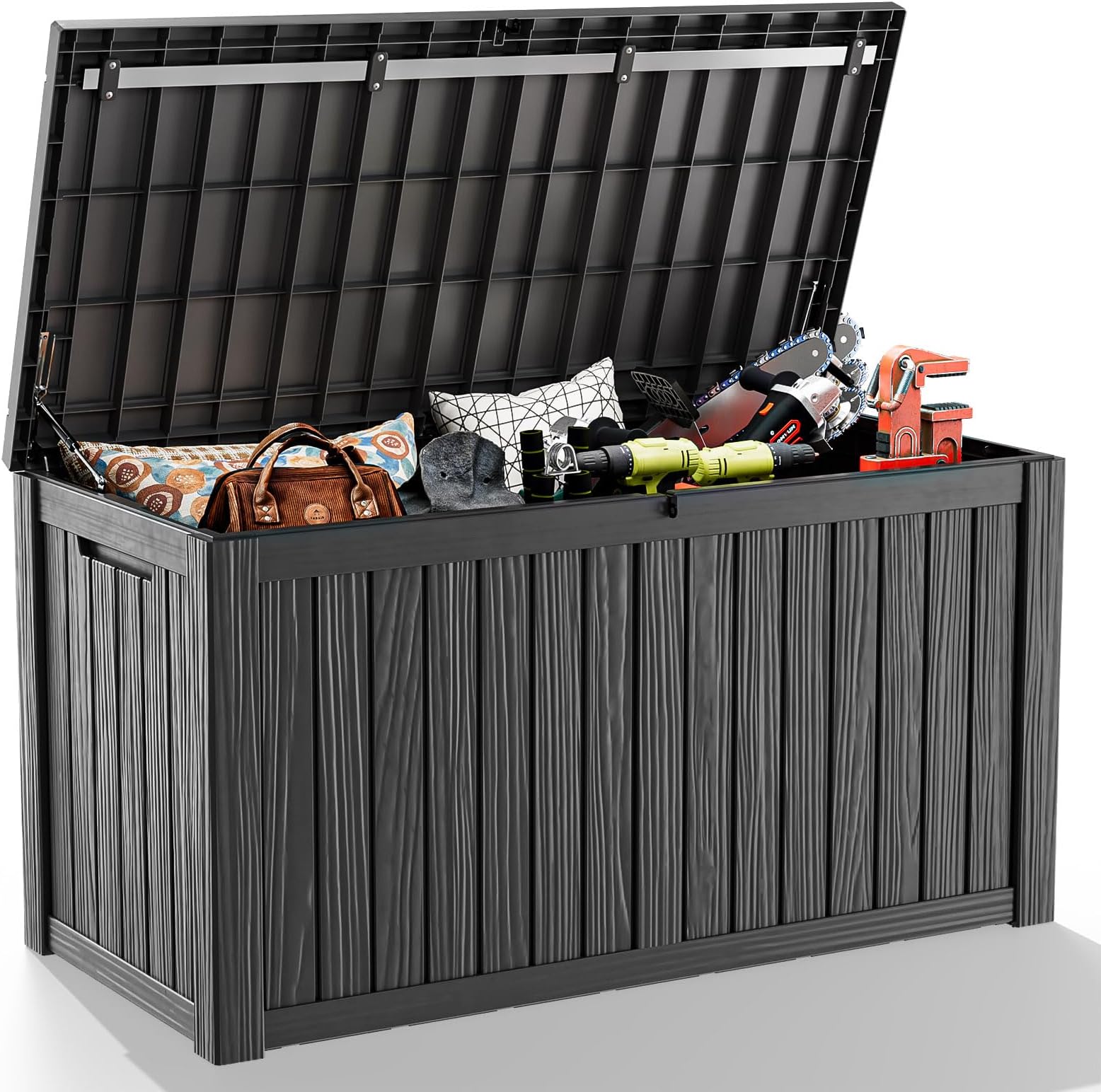 ROJIK Outdoor Storage Housing Deck Box - Waterproof Patio Furniture, Garden Tools, Cushions, Pool Accessories Storage Bench with Lockable Lid and Side Handles (Black 158 Gal)