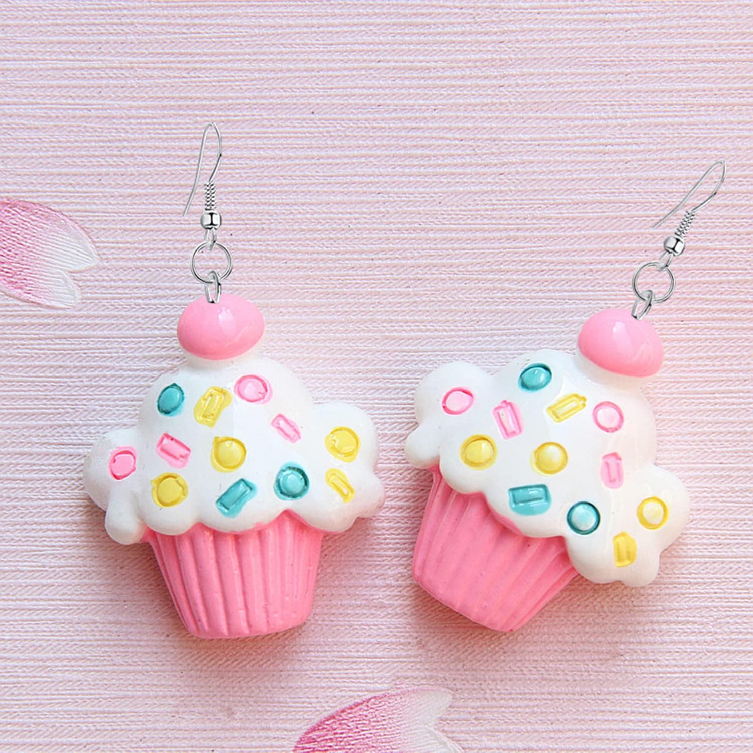 2 Pairs Clay Handmade Chocolate Cupcake with Pink Frosting Earrings Resin Creative Kawaii Cake Dangle Earrings Set for Women Simulation Dessert food Jewelry Gifts - Image 5