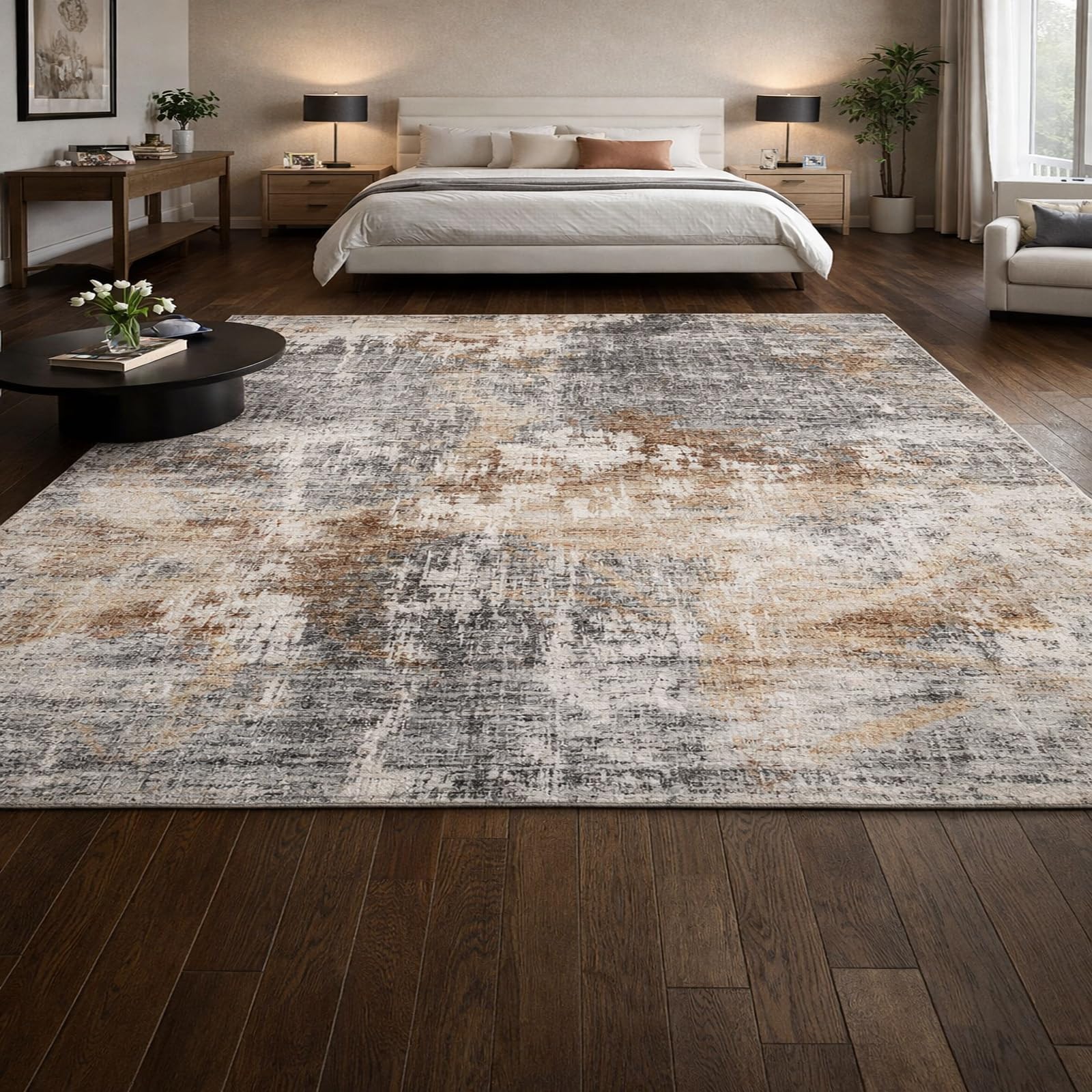 Teppiche Wohndeko für Wohnzimmer Schlafzimmer Aesthetic Room Decor,Modernes abstraktes Design, Grau, Braun, Beige, Weiß, 155 x 200 cm