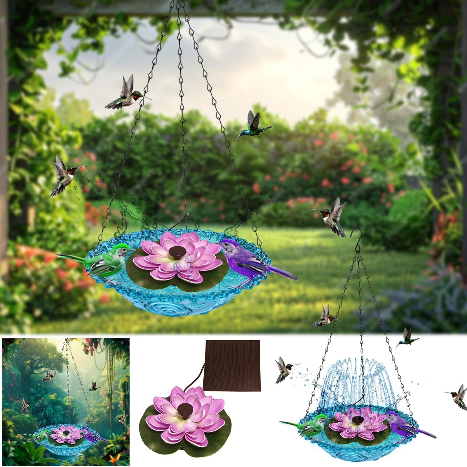 Abreuvoir Oiseaux Exterieur avec Salle De Bain D'Oiseau en ChaîNe Abreuvoir Oiseaux Exterieur Mangeoire À Oiseaux Sauvages Multifonctionnels pour La Cour De La Maison, Le Jardin(Blue)