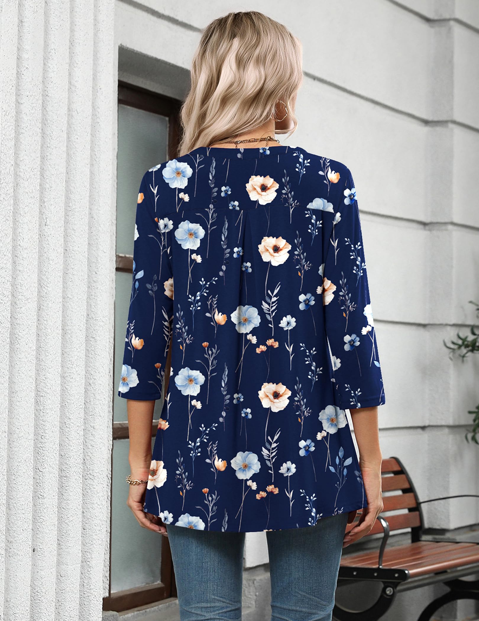 Zeagoo Womens 3/4 Length Sleeve Tops V Neck Tunic Casual Dressy Blouse Floral Printed T Shirts