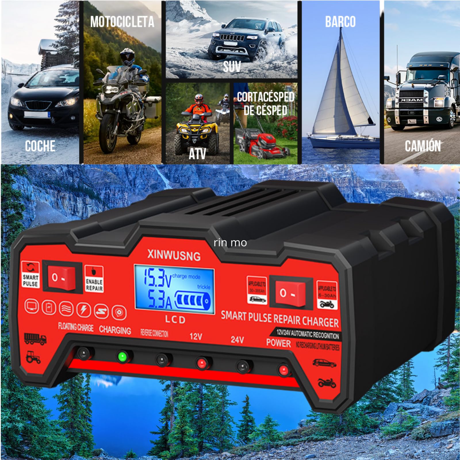 Cargador Baterías Coche- 12V/24V 900W Alta Potencia – para Coche,Moto,Tractor y camion – Compatible con Baterías de Plomo-Ácido, Reparación Inteligente por Pulso, LCD Digital -Cargador bateria Moto-