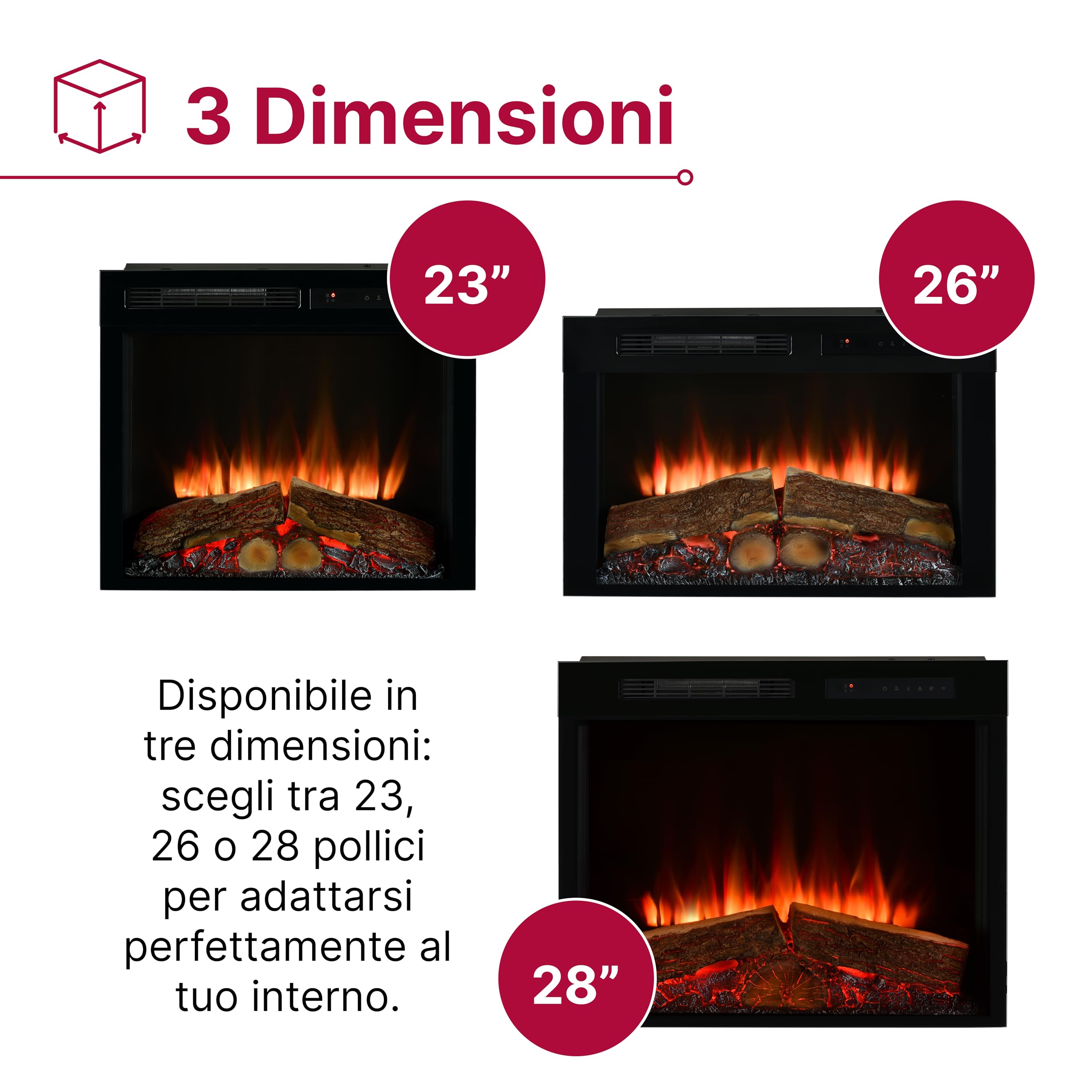 Dimplex Spark 26" Camino Elettrico da Incasso Camino Elettrico da Parete con Termoventilatore 2 kW Effetto Fiamma LED Optiflame, Velocità e Luminosità Regolabili Incluso Timer e Telecomando