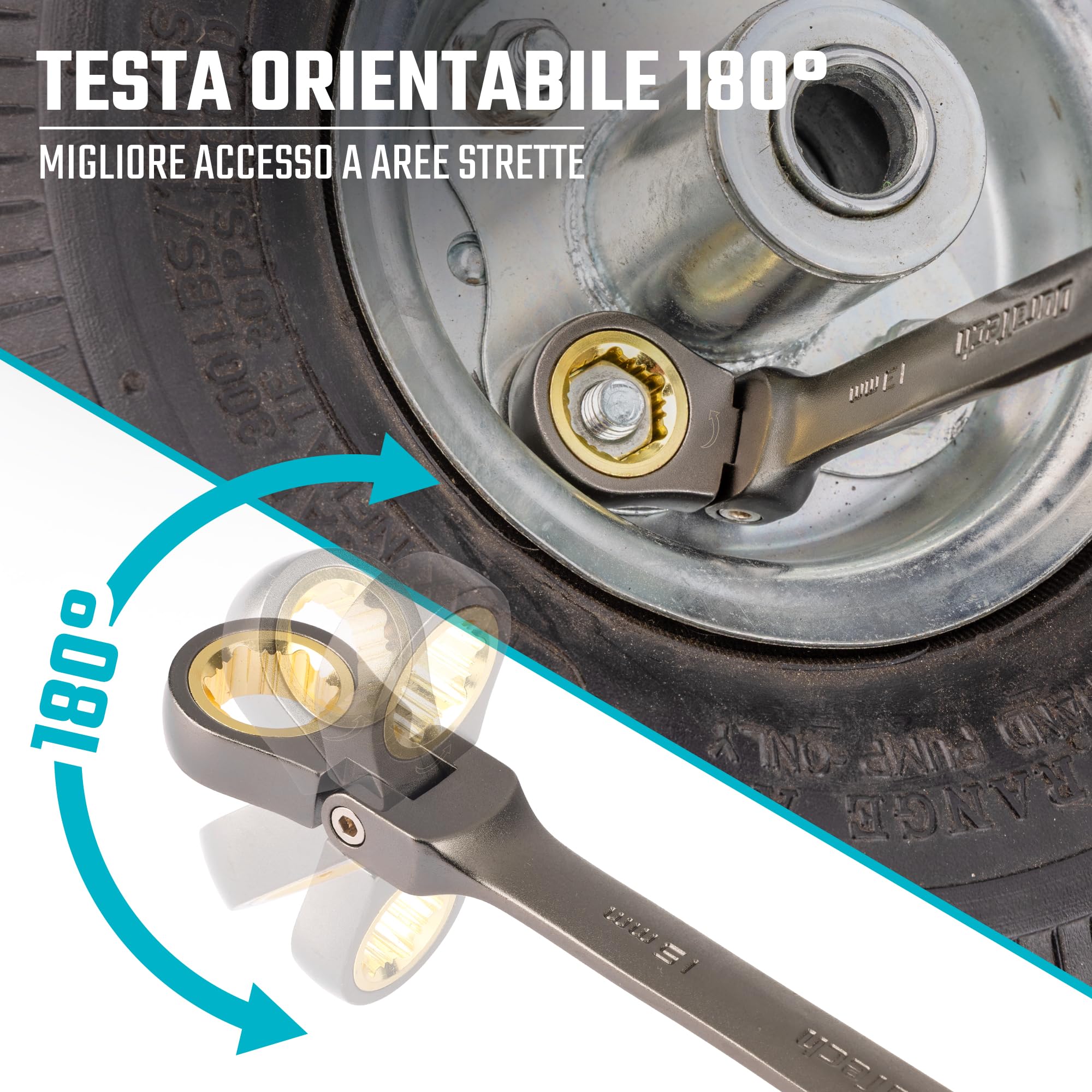 DURATECH Set di chiavi a cricchetto con testa flessibile antiscivolo, set di chiavi combinate, 12 pezzi, 72 denti, metrico, 8-19 mm, acciaio CR-V, organizzato in valigetta di stoccaggio