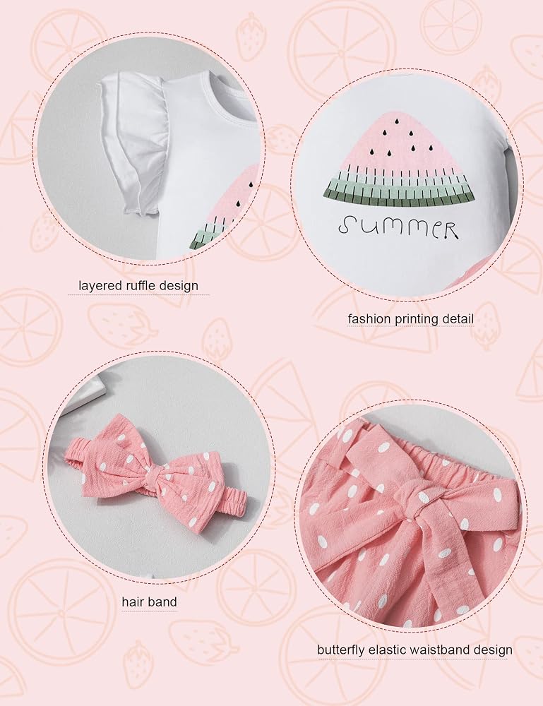MIGU Toddler Girl Clothes Summer Girls Clothing Sets Girl Stuff T-shirt Shorts Headband 3pcs Sets Gifts…