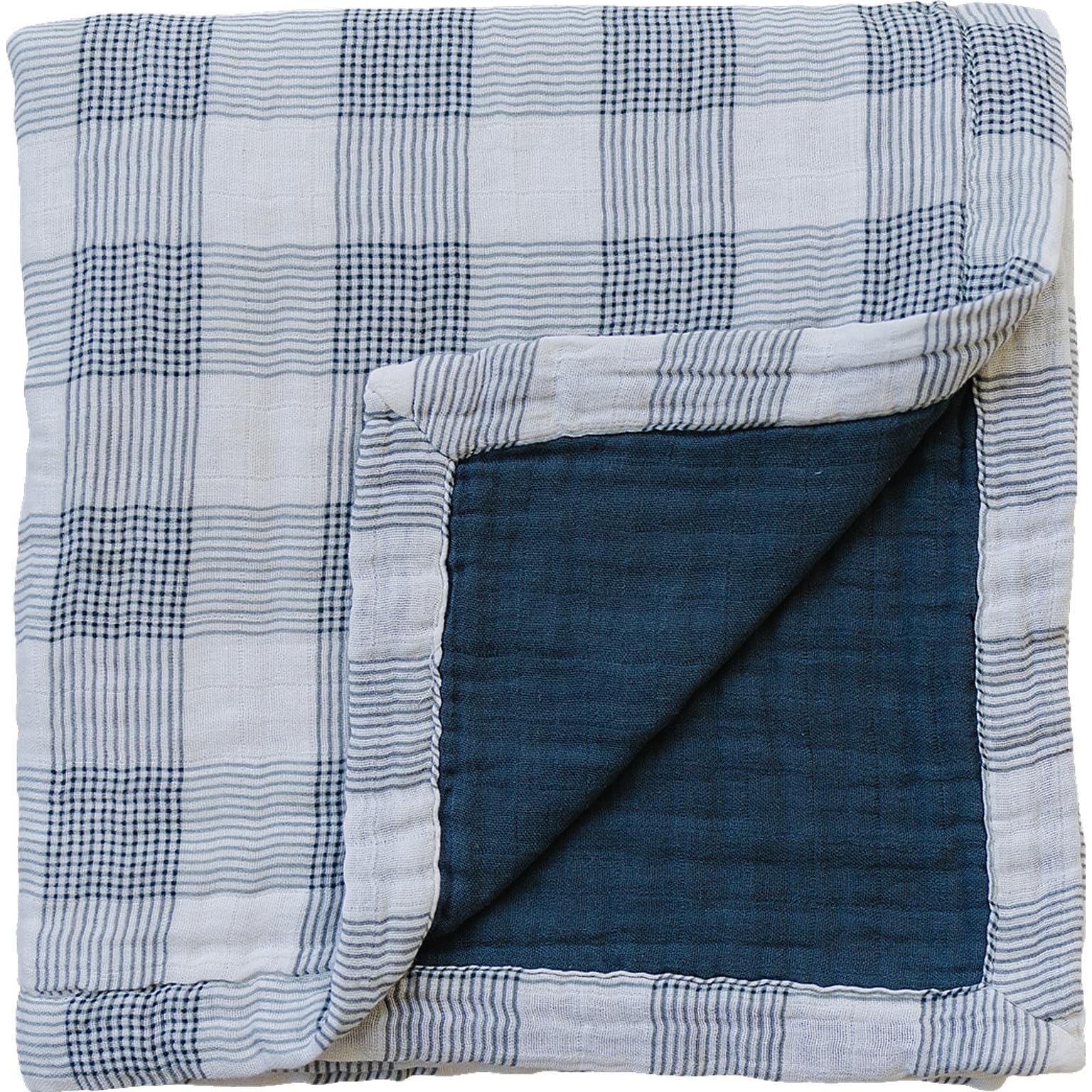 Mebie Baby Quilt, Coastal Plaid and Navy, 100% Cotton Muslin Baby Blanket for Girls and Boys, Newborns to Toddler, Soft Swaddle Blanket, 47"x47"