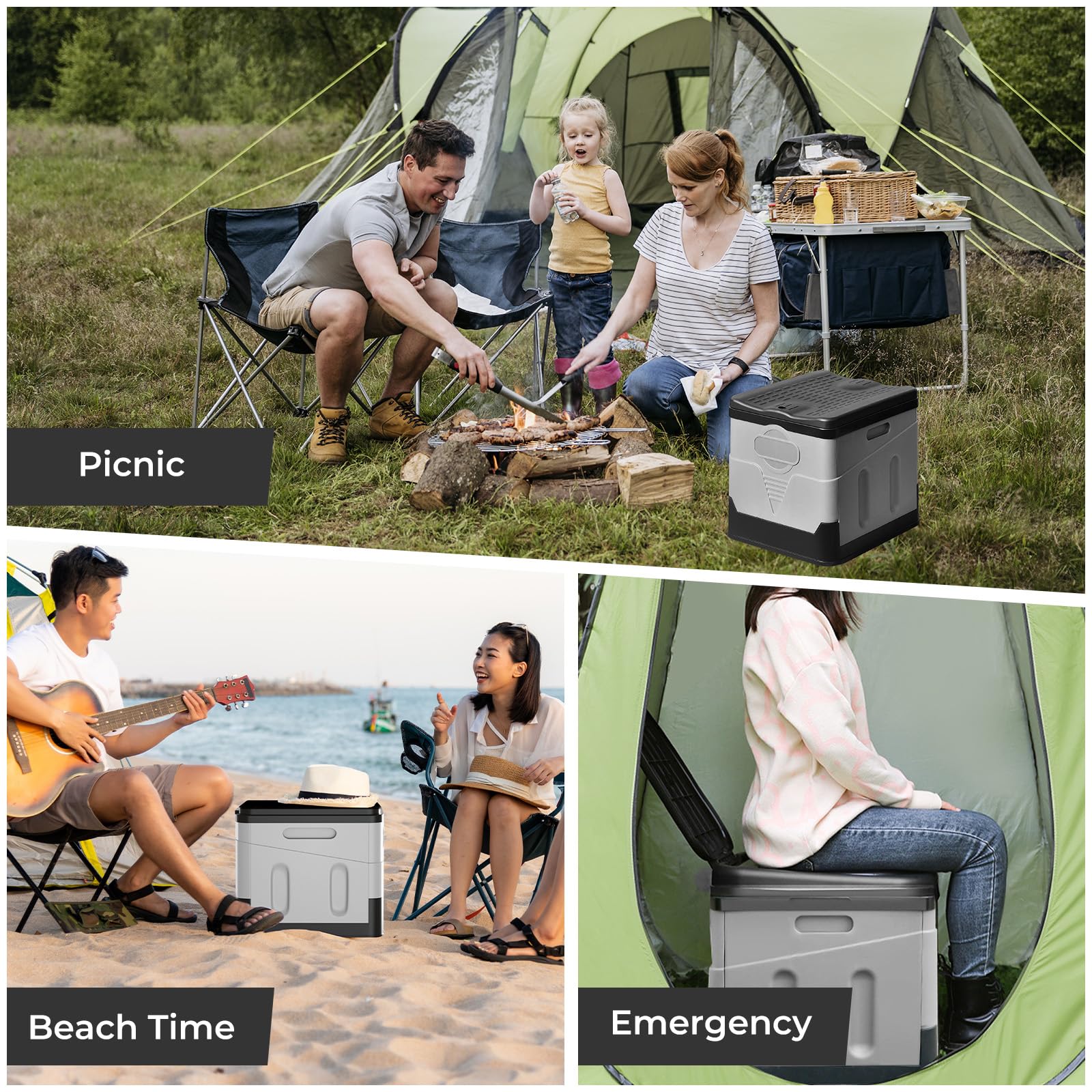 Toilette Portable – 25L Capacité, Supporte Jusqu’à 150KG, WC Portable avec 24 Sacs Jetables, Sac de Transport & Coussin, pour Camping, Randonnée, Camping-Car