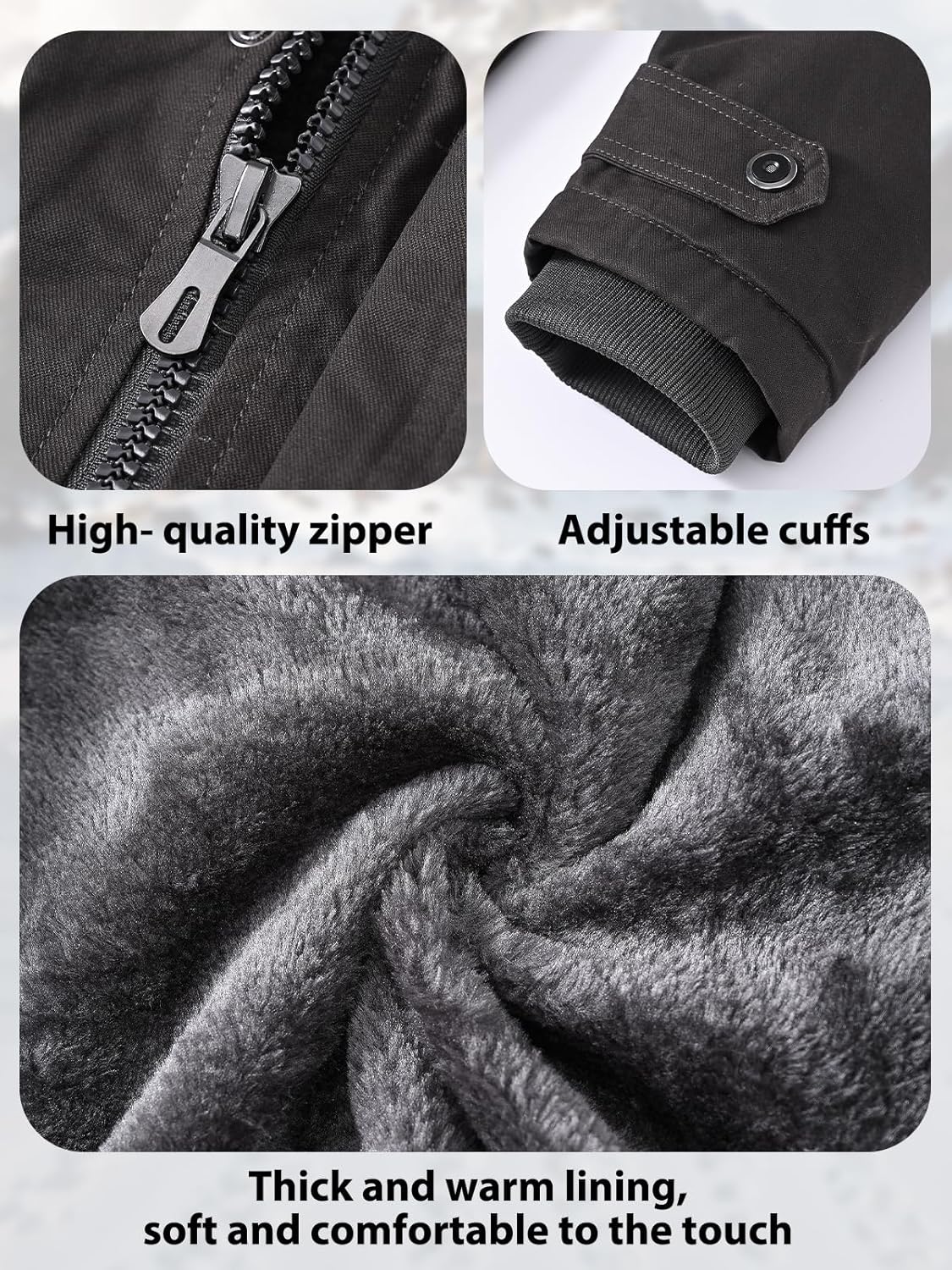 SPOSULEI Winter Jackets for Men Cotton Work Fleece Lined Army Jacket Winter Military Coat with Multi-Pockets Black M - Image 6