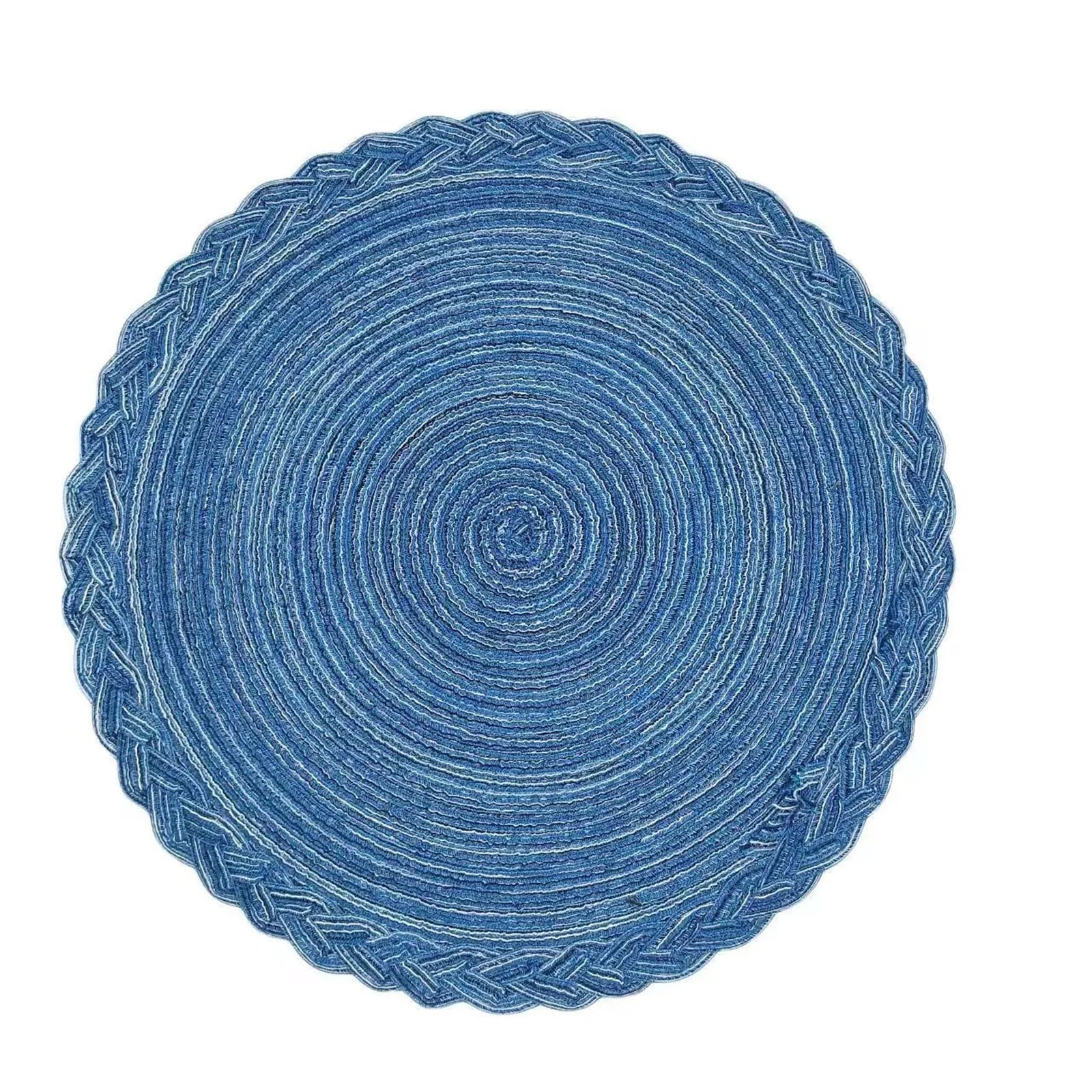 Woven Placemats Round Table Mat Woven Ramie Cotton Yarn Placemats Anti Slip Dining Mats Non-Slip Tableware Bowl Pads Kitchen Cup Coasters