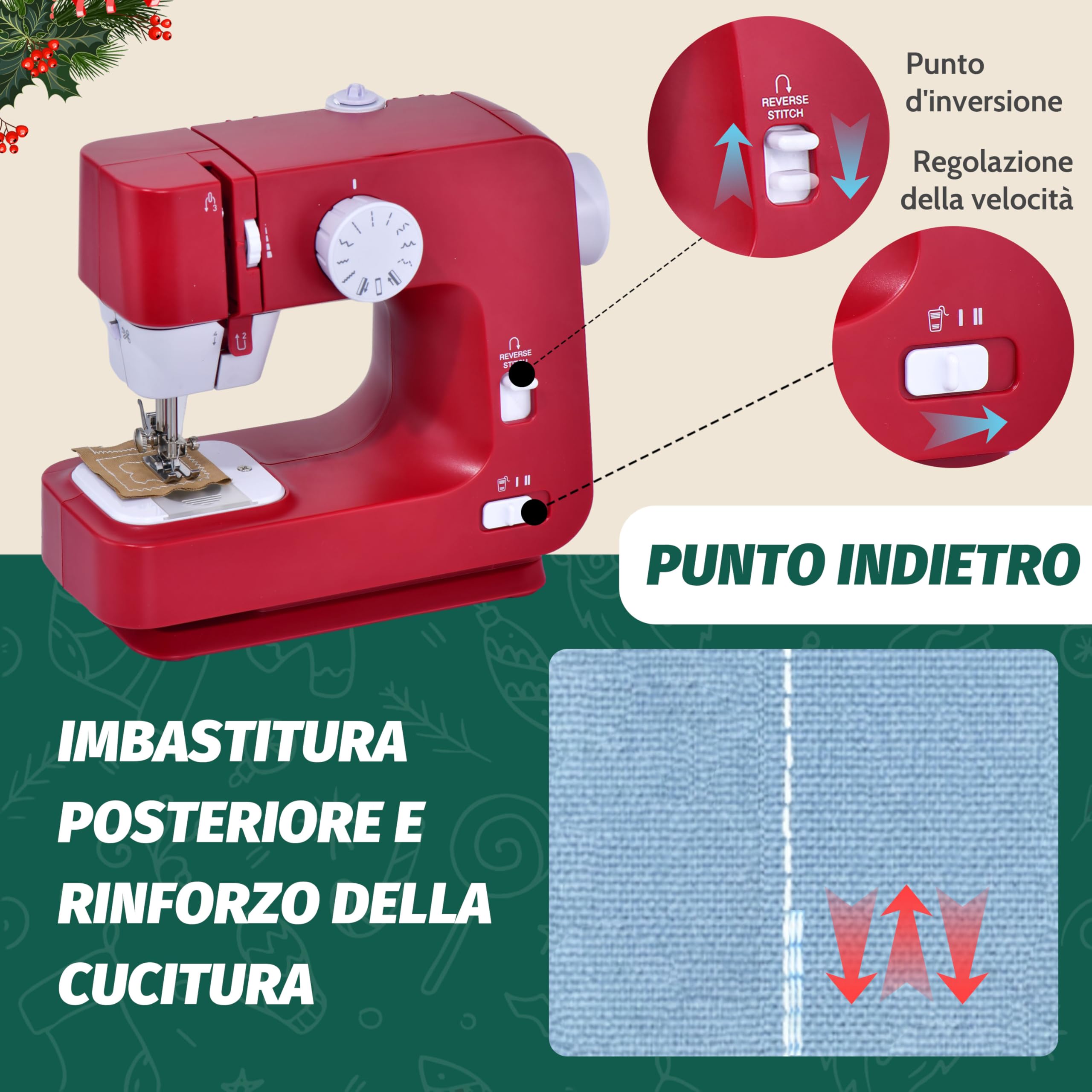 Mini macchina da cucire compatta per principianti, macchina portatile a doppia velocità Macchina da cucire computerizzata con controllo della velocità,kit da cucito per la casa,viaggi,fai da te a mano