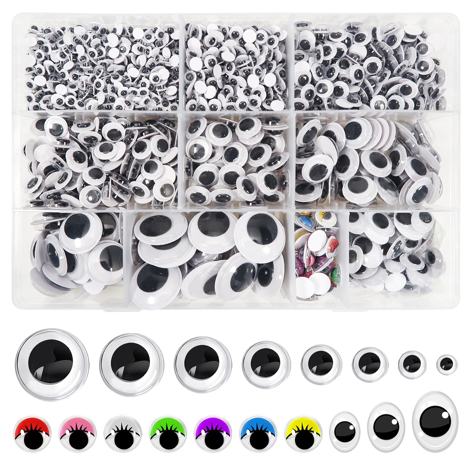40 Occhi Oscillanti Autoadesivi Per Lavoretti Creativi – Misti Con Ciglia, 30 Mm, In Plastica Colorata E Bianco/neri. Per Scrapbooking, Decorazioni E Pupazzi Fai-da-te. - 3