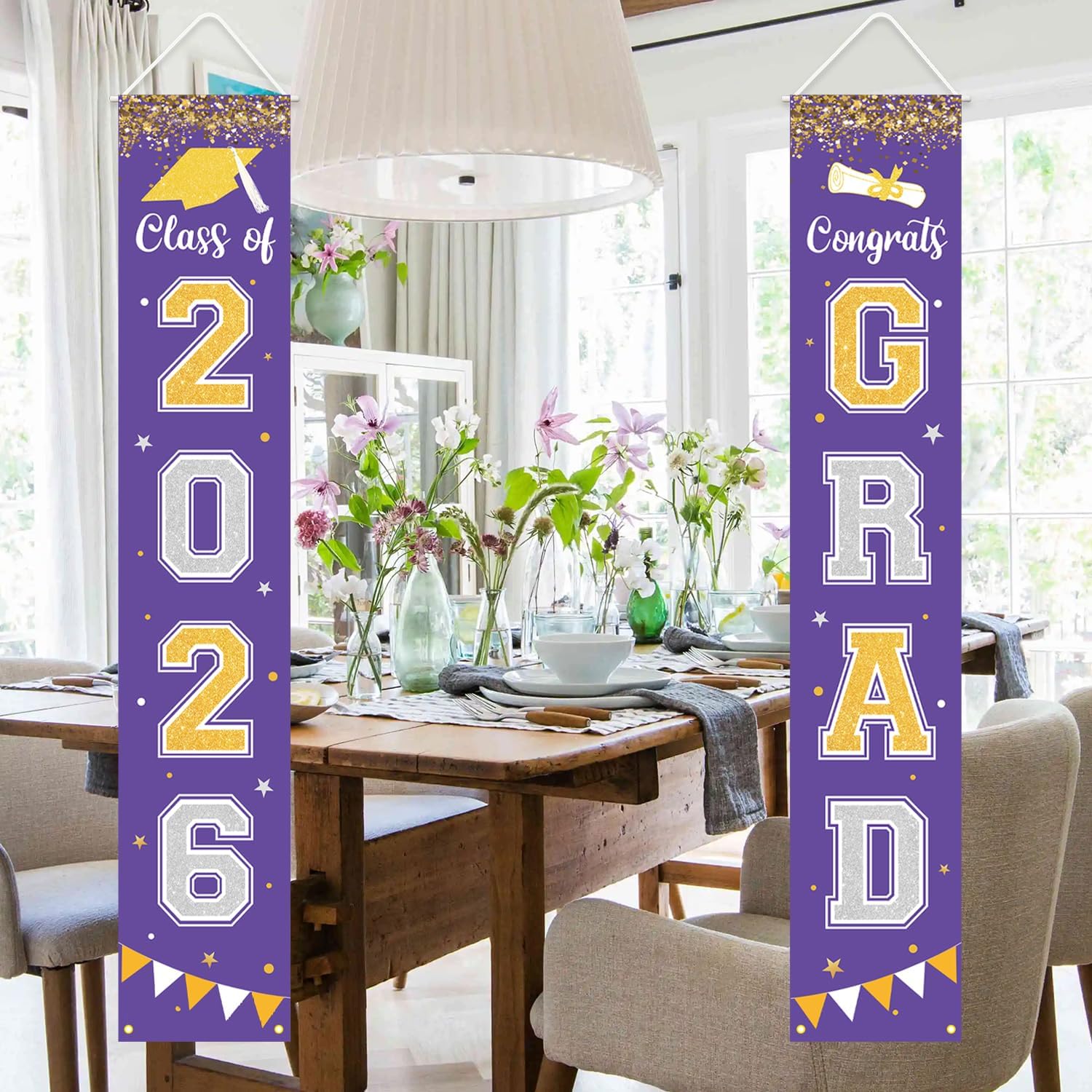 Graduation Decorations 2026 GRAD Banner Purple Porch Door Sign Welcome Banner For Indoor Outdoor Wall Graduation Decorations Class of 2026
