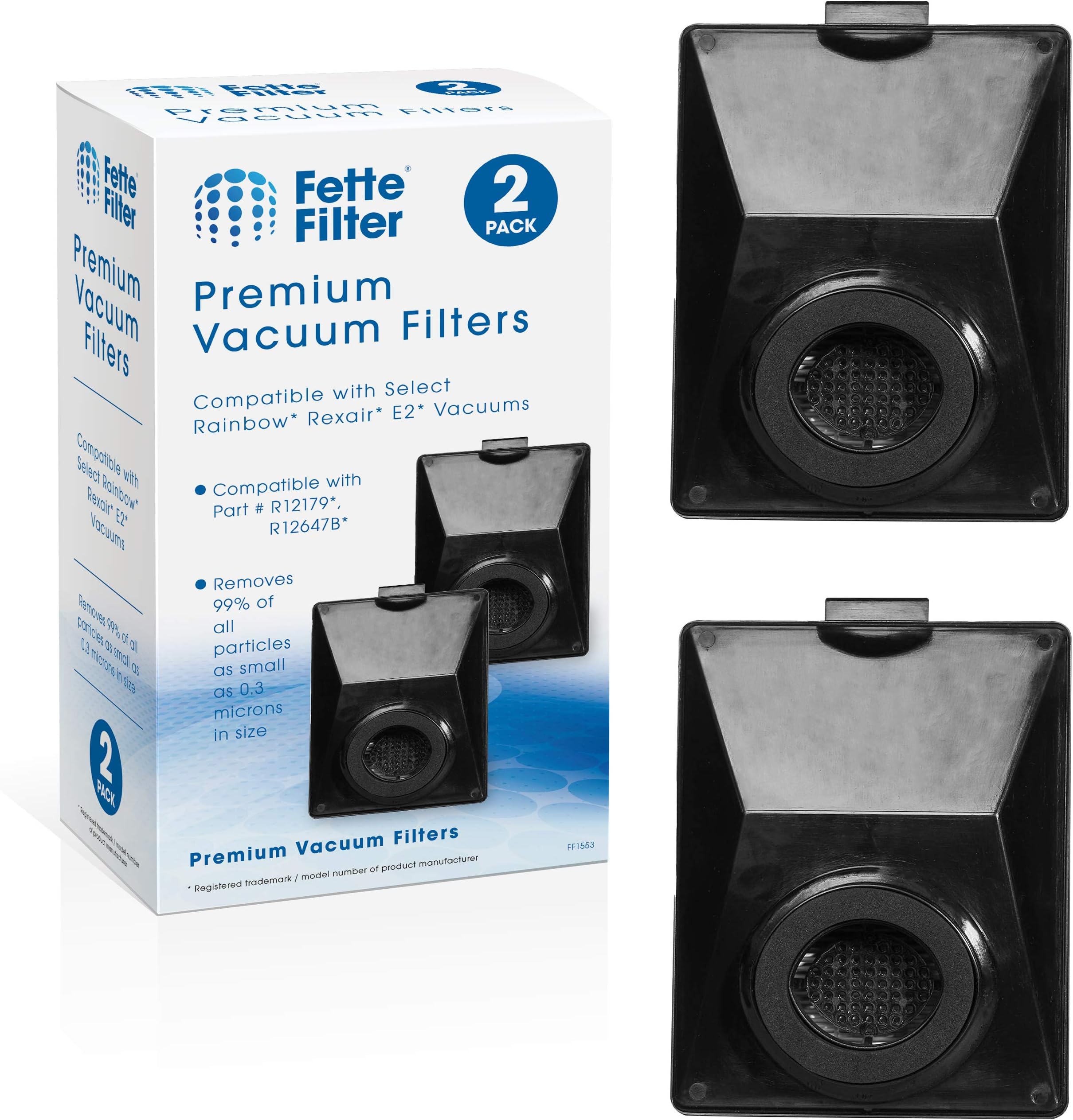 Fette Filter - Vacuum Filter Compatible with Rainbow R12179, R12647B, R10520, E2 Black, E2 Silver, E2 Gold Washable Filters - Pack of 2