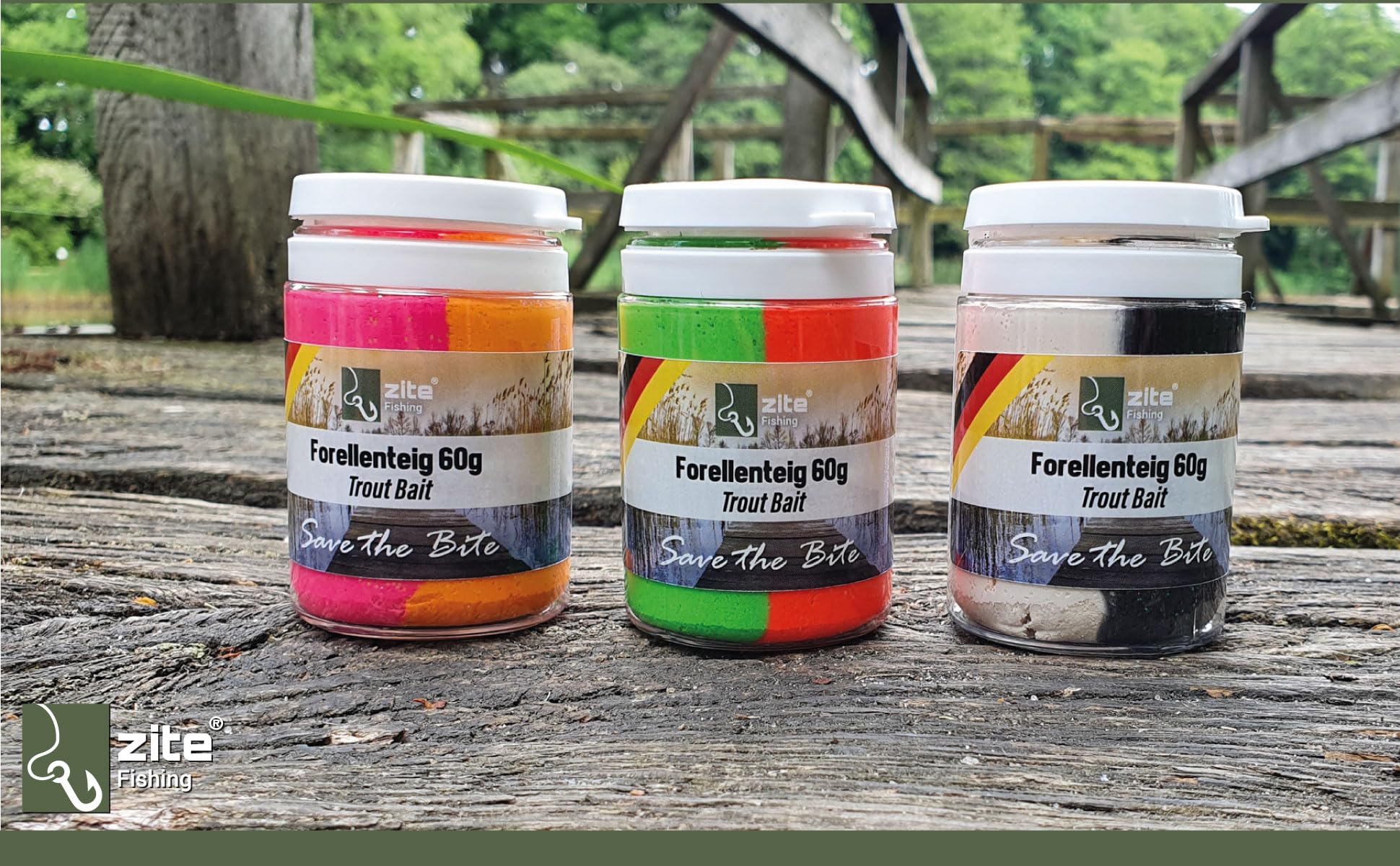 Zite Fishing Lot de 6 pâtes à truite – Pâte de pêche avec paillettes, arômes spéciaux et couleurs – 6 x 60 g Pâte à pêche avec ail, réglisse, fraise et crabe