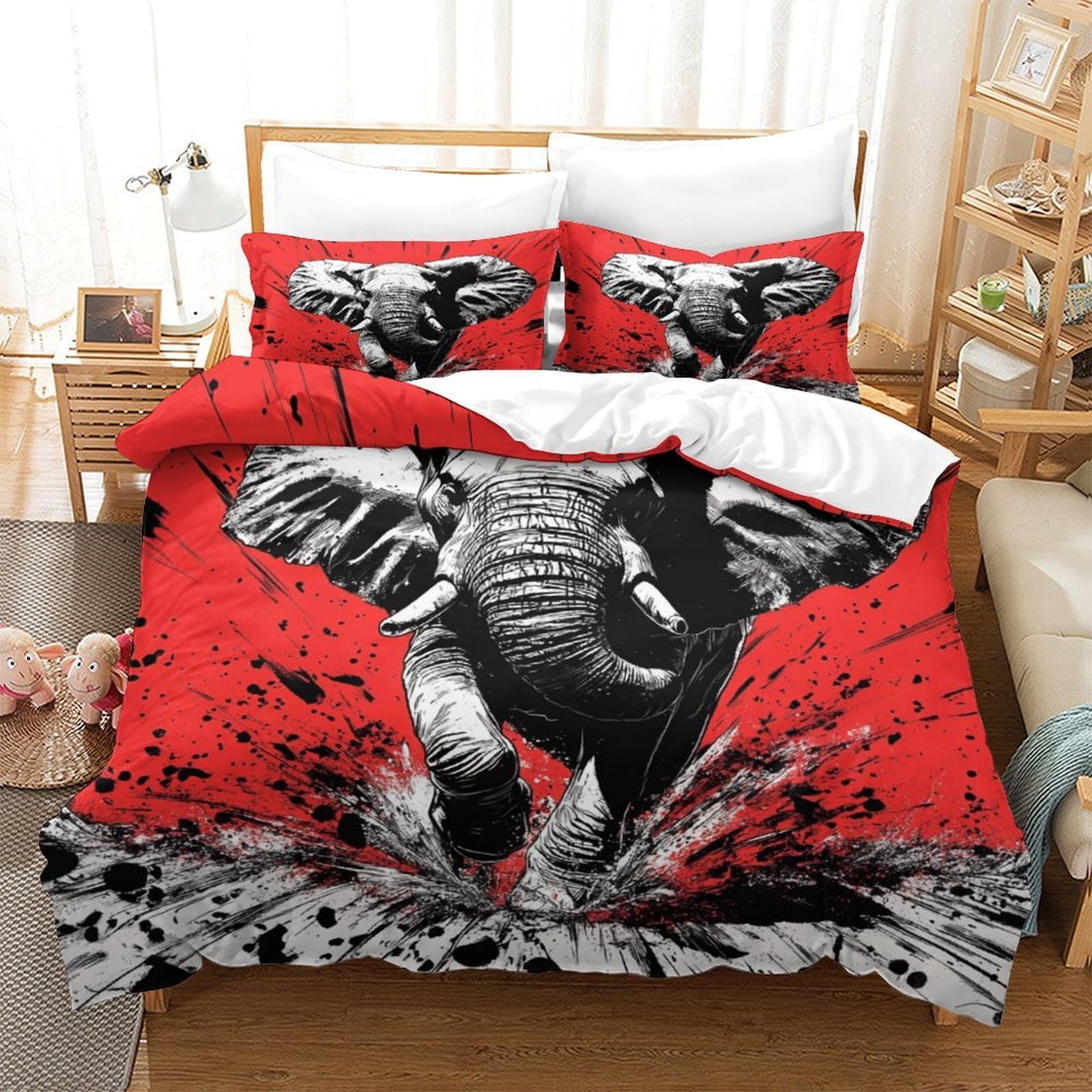 SkyClouf Elephant Three-dimensional Printing Bedding Bedding Ensemble Elephant Duvet Cover Superior Microfiber Encased with Zipper Gentle And Washable Super King（260x220cm）