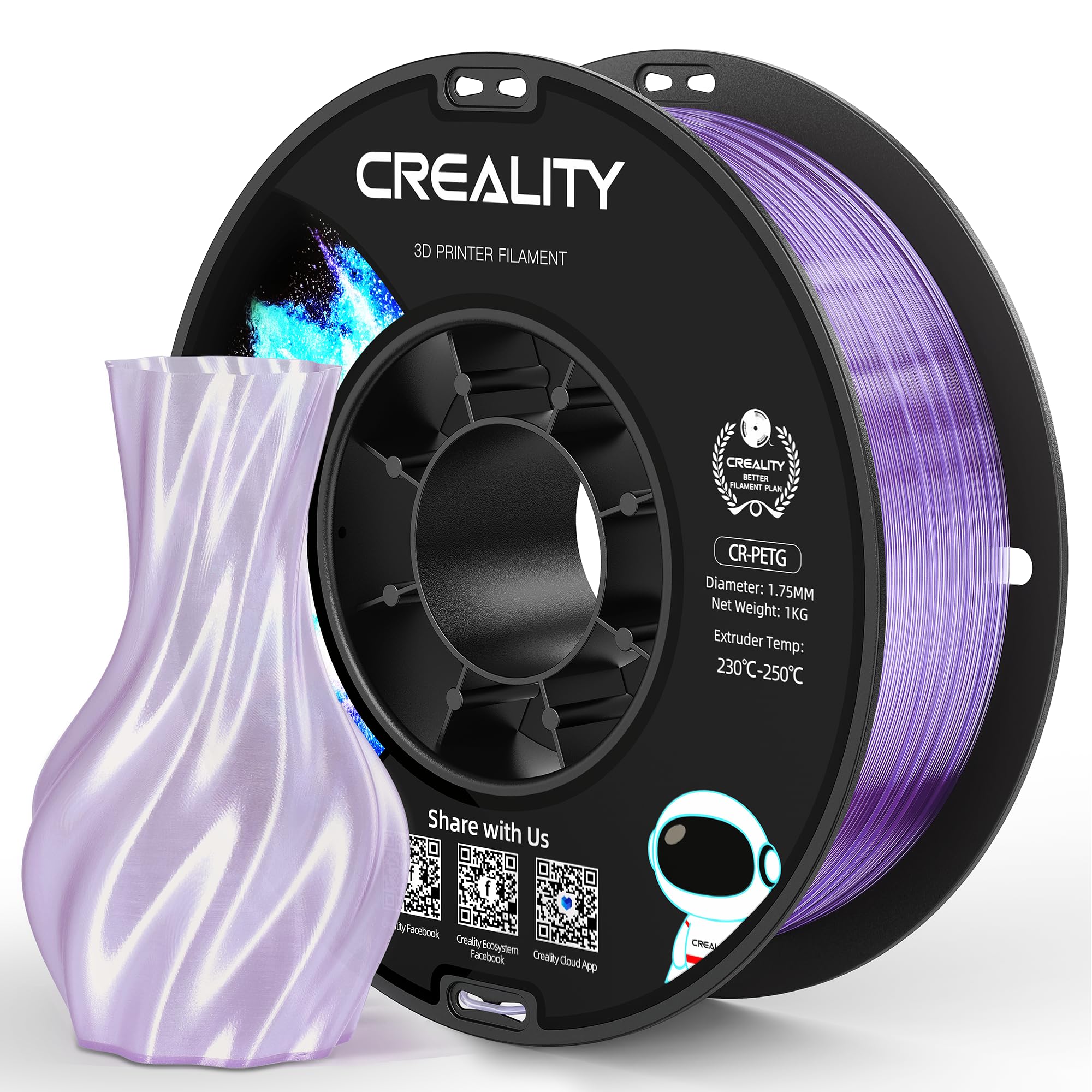 Official CREALITY PETG 3D Printer Filament 1.75mm 1KG ClearlightPurple
