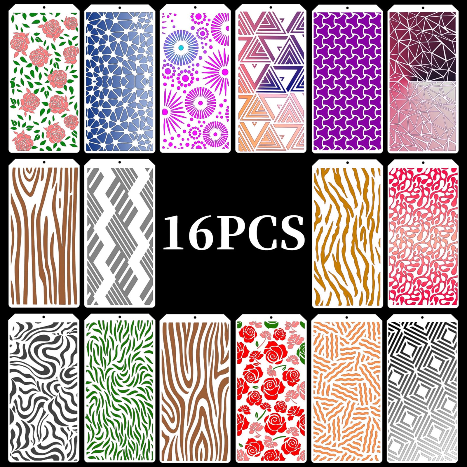 Durdiiy 16 PCS Mixed Texture Layering Painting Stencils, Flowers Texture Decorative Stencils Reusable Openwork Painting Stencil Plant Plastic Painting Stencil for Painting on Floor Wall Canvas Paper - Image 2