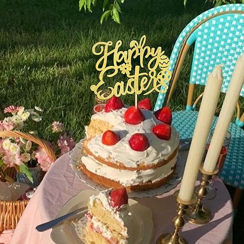 Miniatura 7 de Rsstarxi 1 paquete de decoración de pastel Happy Easte, orejas de conejo con purpurina dorada, decoración de huevos de Pascua, para conejito,
