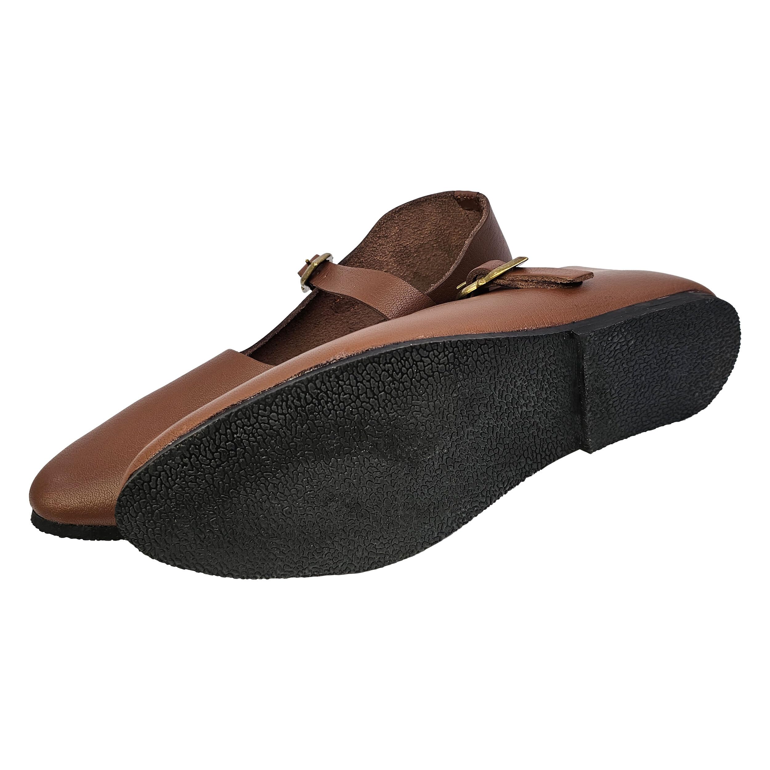 Mittelalter Schuhe Damen Braun Riemchenschuhe
