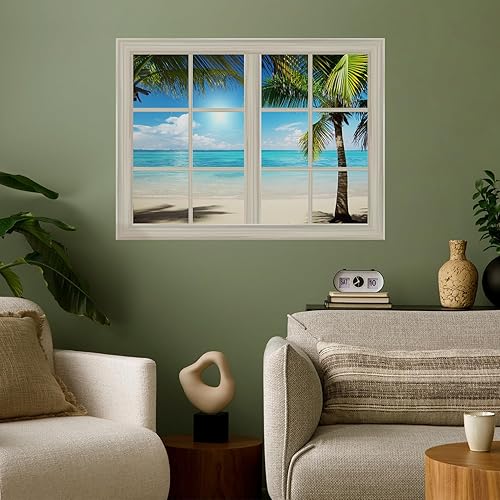 wall26 Mural de pared con vista de playa blanca y azul - 36 x 48 pulgadas