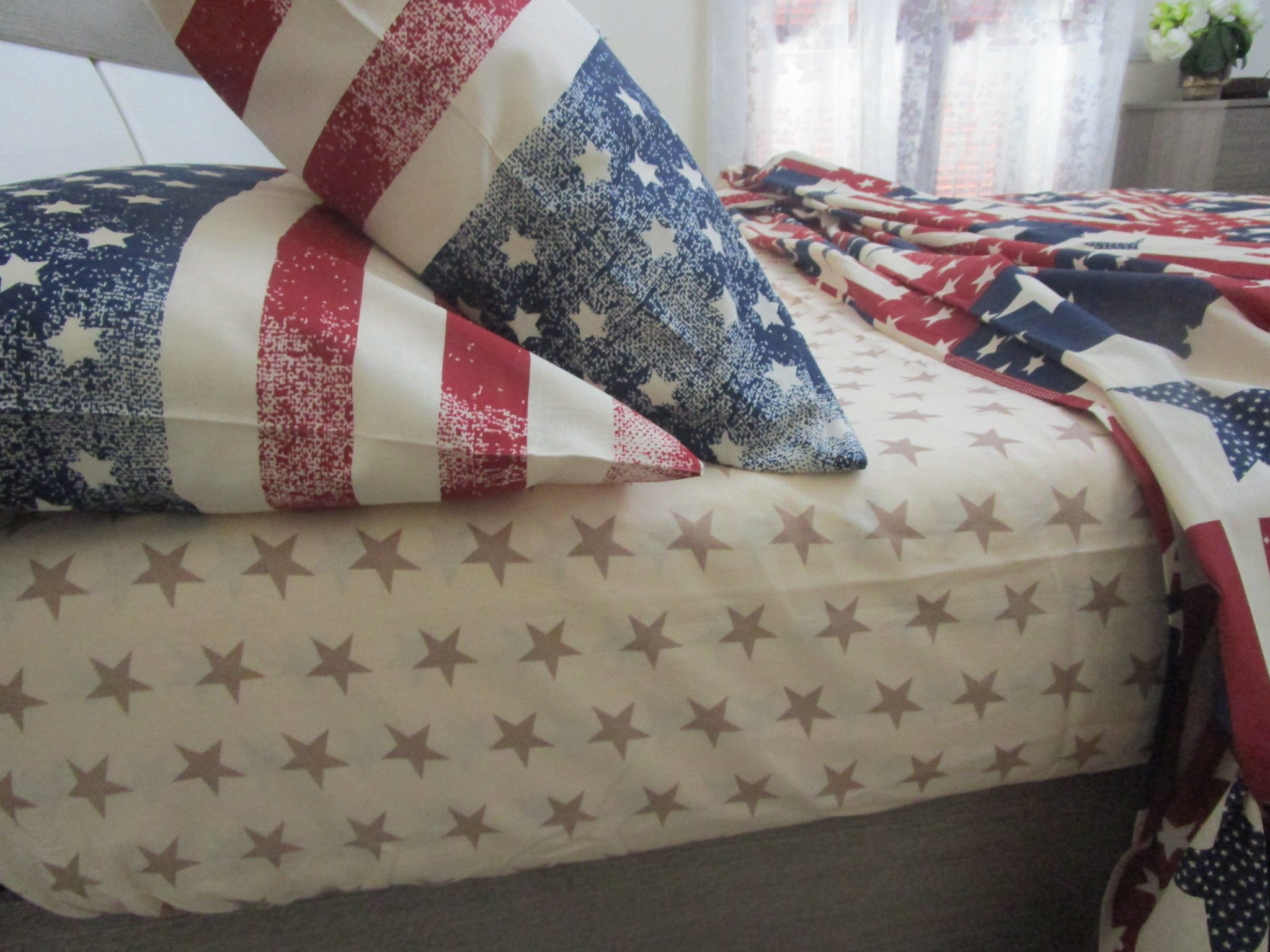 Completo Letto Matrimoniale Fantasia America 100% Puro Cotone Naturale Novita' 2021!!!