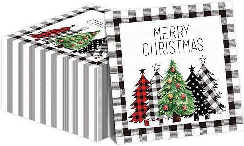 Servilletas de Navidad Negras y Blancas con Estampado de Búfalo de Granja, Servilletas de Papel para Invitados de Invierno, Toallas de Mano