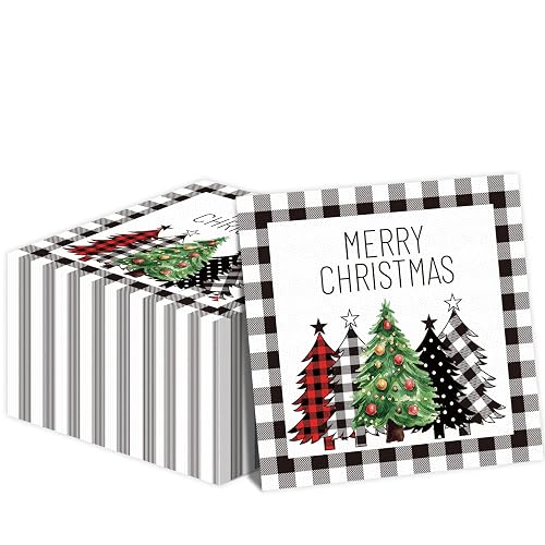 Christmas Napkins Black White Buffalo Plaid Farmhouse Christmas Luncheon Napkins