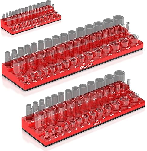 Miniatura 100 de Olsa Tools Organizador magnético de enchufes (unidad de 1/2 pulgada, 3 filas) - Organizador magnético de herramientas y soporte de enchufes