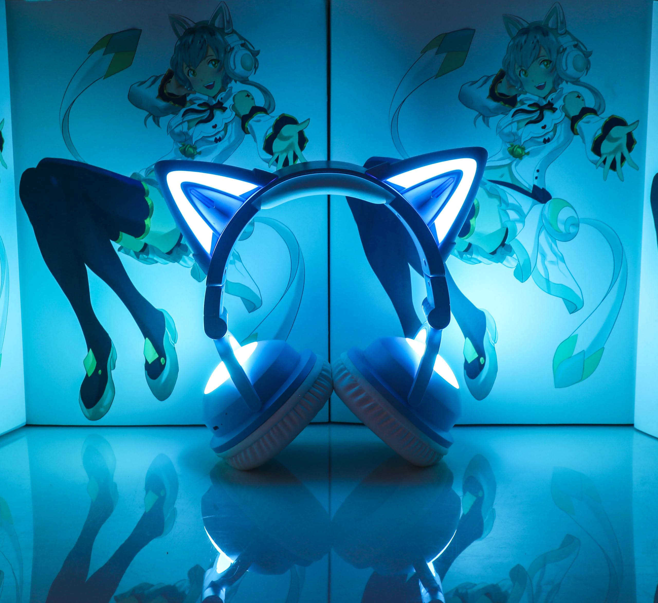 kuayang Wireless Cat Ear Headphones (12 Color Changing) with & 3.5 