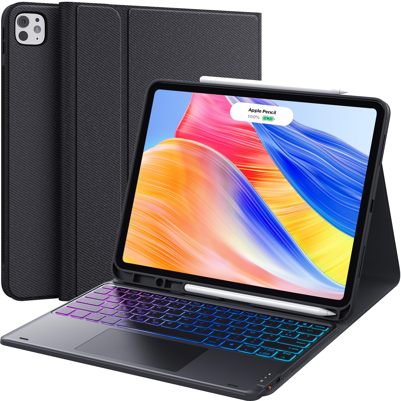 CHESONA Tastiera IPad Pro 13 2024 - BT, Trackpad, Retroilluminata, Staccabile - Foto 4