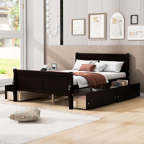 Miniatura 197 de Cama de plataforma de madera de tamaño individual con cabecera en forma de casa, soporte de listones de madera, para dormitorio de niños, niñas,