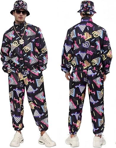 Miniatura 2 de Traje de los años 80 y 90 para hombres, fiesta de Halloween, rapero, hip hop, disfraces para hombres y mujeres, trajes de pista retro rompevientos