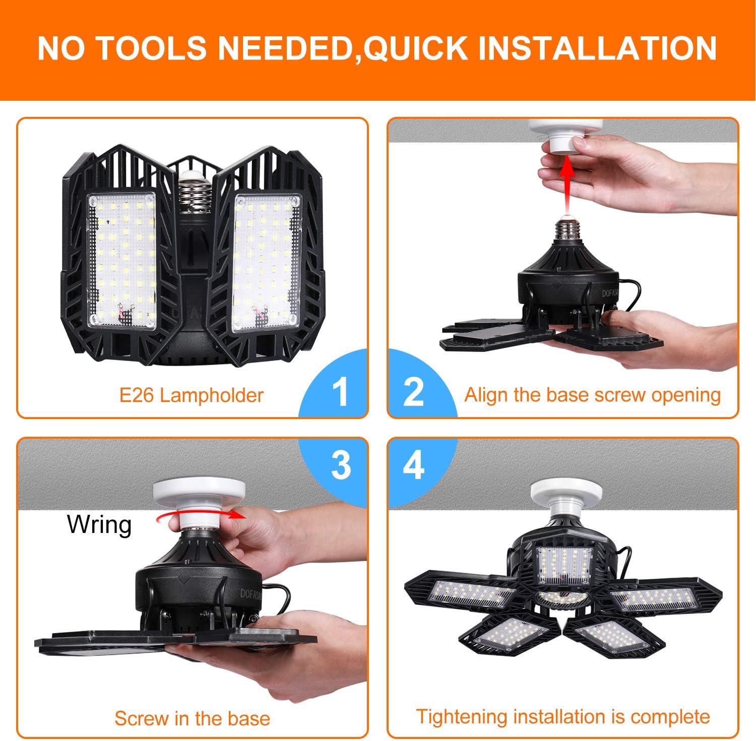 Garage Light 150W LED Garage Light - LED Shop Light with 5 Multi-Position Panels,Deformable Garage Ceiling Light 15000LM Adjustable Easy-Installation,LED Garage Lighting for Warehouse Basement