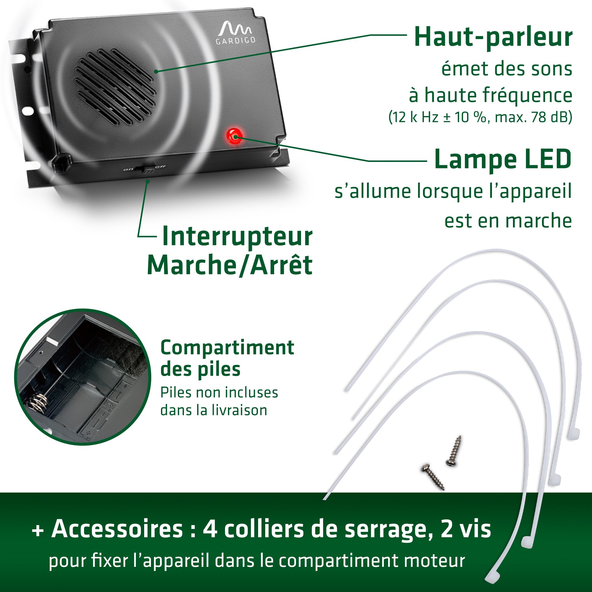 Gardigo® Répulsif Anti Fouines Ultrason | Repeller Anti-Martres, Souris, Ratons Laveurs et Rongeurs | Répulsif Testé et Approuvé | Fonctionne sur Piles | Lot de 2