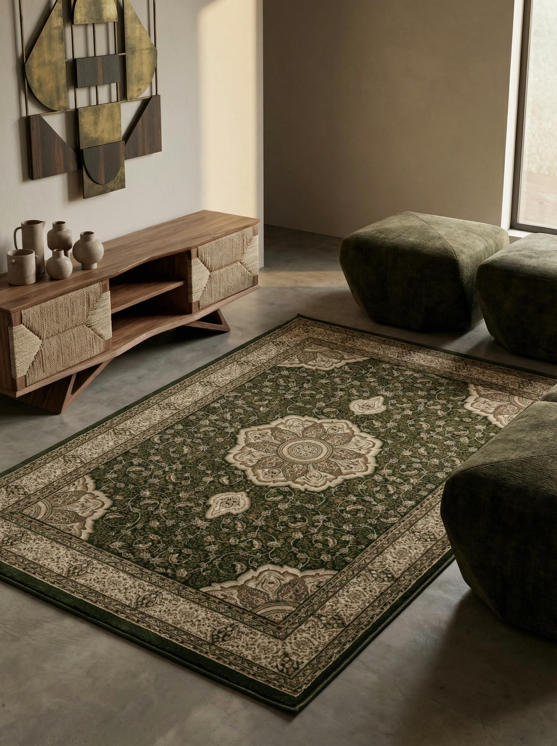 Tapis géométrique lavable et facile à entretenir vert 300x400 cm