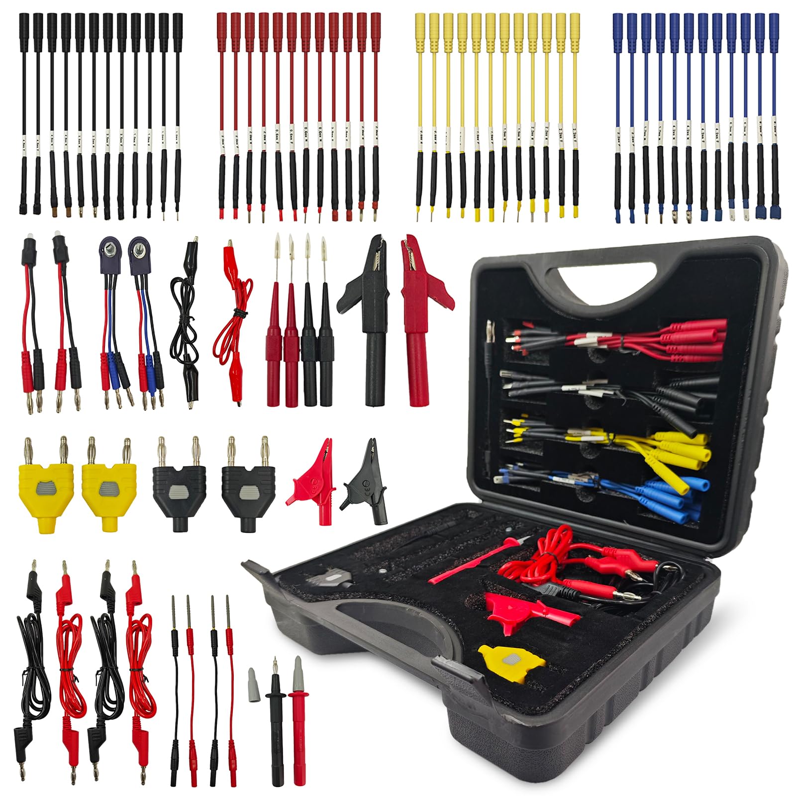 Kit de 76 cables de prueba de multímetro, cables de prueba con sondas de perforación de alambre reemplazables, clips de cocodrilo de 32 A/1000 V, adaptadores de enchufe de plátano, puentes