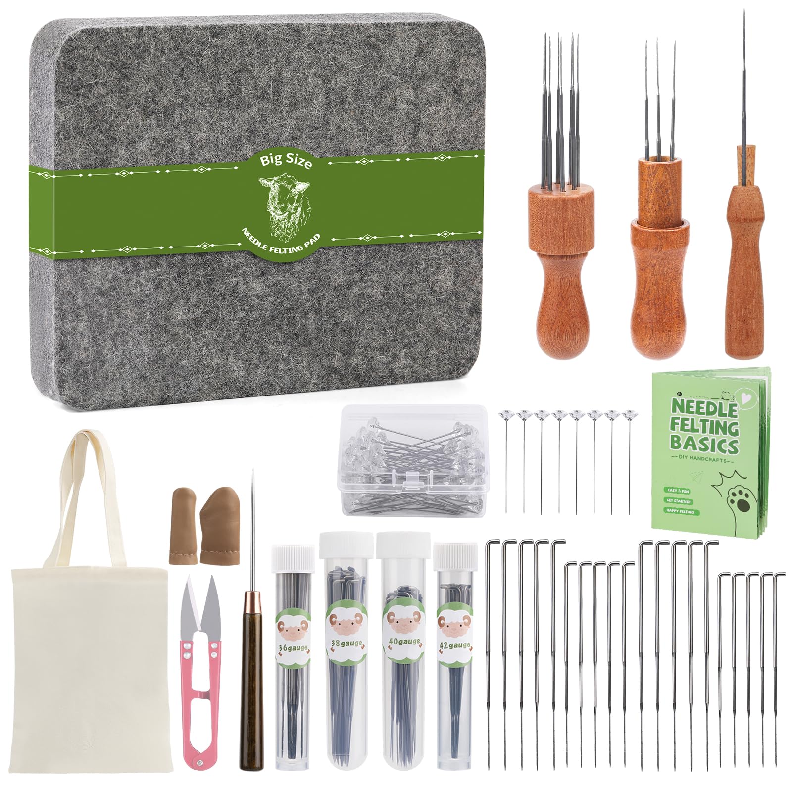 dipeer Kit de fieltro de aguja, almohadilla de fieltro de aguja de 8 x 10 pulgadas, 90 agujas de fieltro, kits de fieltro de aguja para principiantes, soporte de mango de madera de 3 tamaños