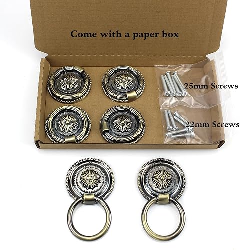 Miniatura 2 de YankMooM - Tiradores de cajones antiguos de bronce para aparador, manijas redondas de cajón, pomo vintage de 1.77 pulgadas para mesita de noche,