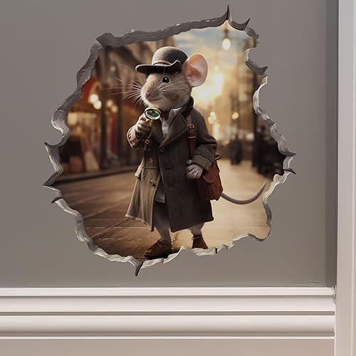 Detective Sherlock Holmes Mouse in Mouse Hole Calcomanía de pared 3D Detective Sherlock Holmes Mouse in Mouse Hole Calcomanía de pared 3D
