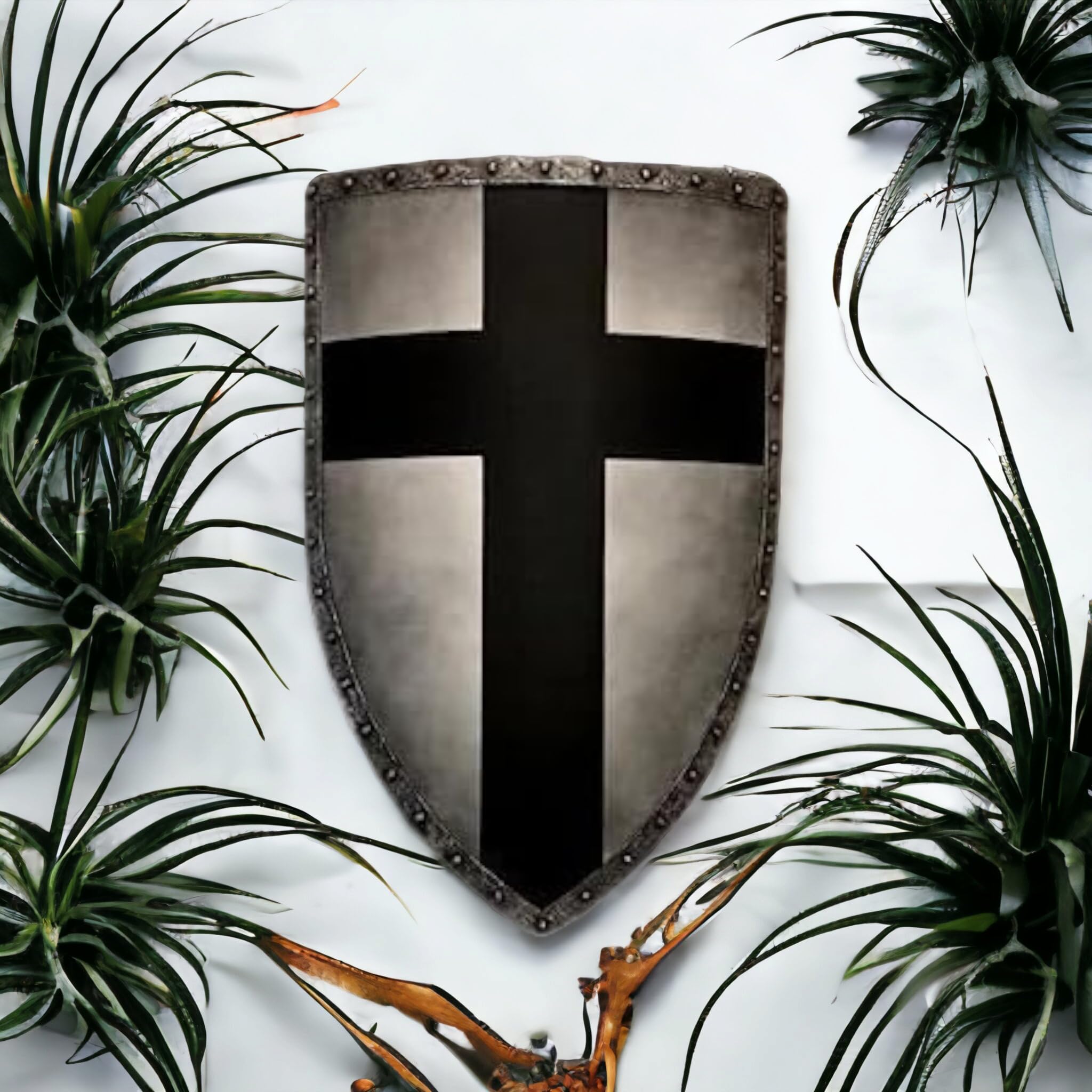 Scudo medievale crociato - Scudo di metallo del cavaliere templare - Scudo da battaglia funzionale da 61 cm per LARP, Cosplay e display - Replica di armature storiche per