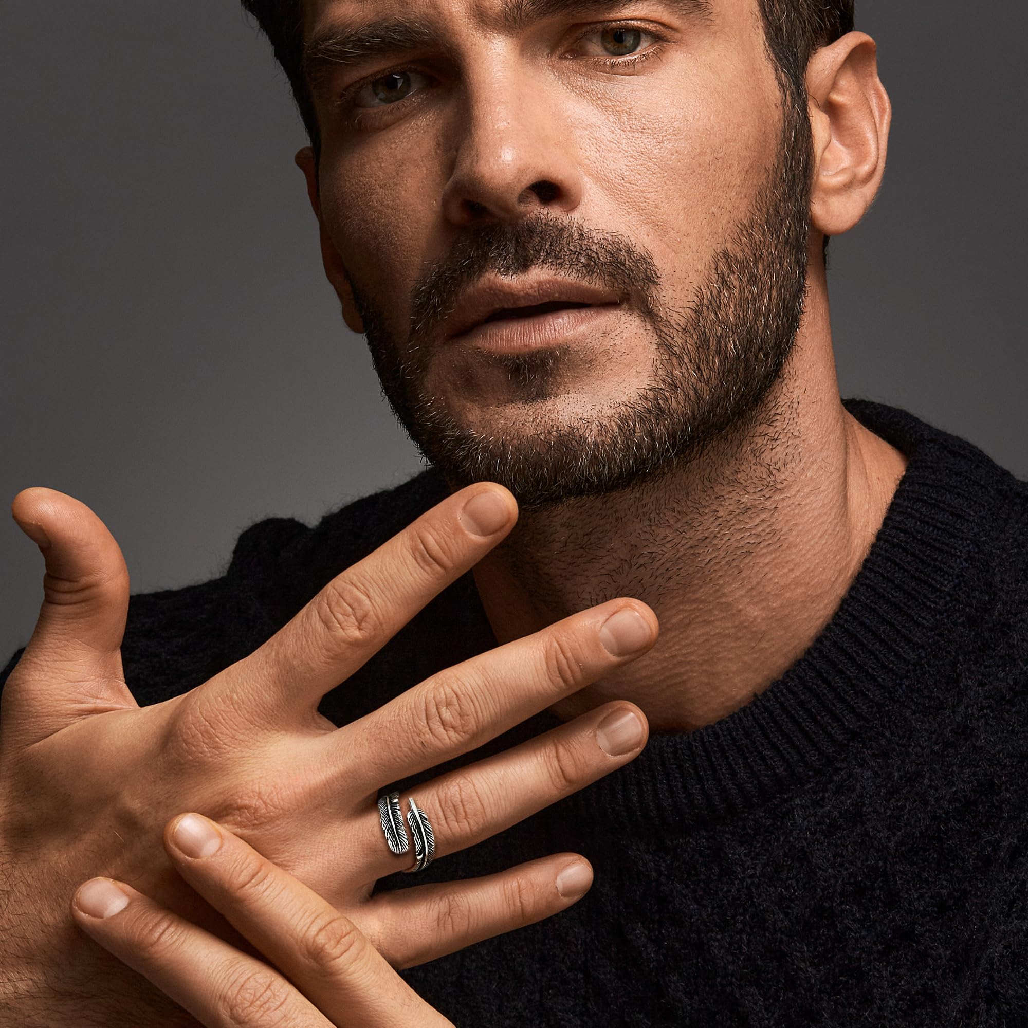 12 Pcs Vintage Rings for Men Adjustable Punk Gothic Viking Feather Angel Wings Snake Mask Rings Set