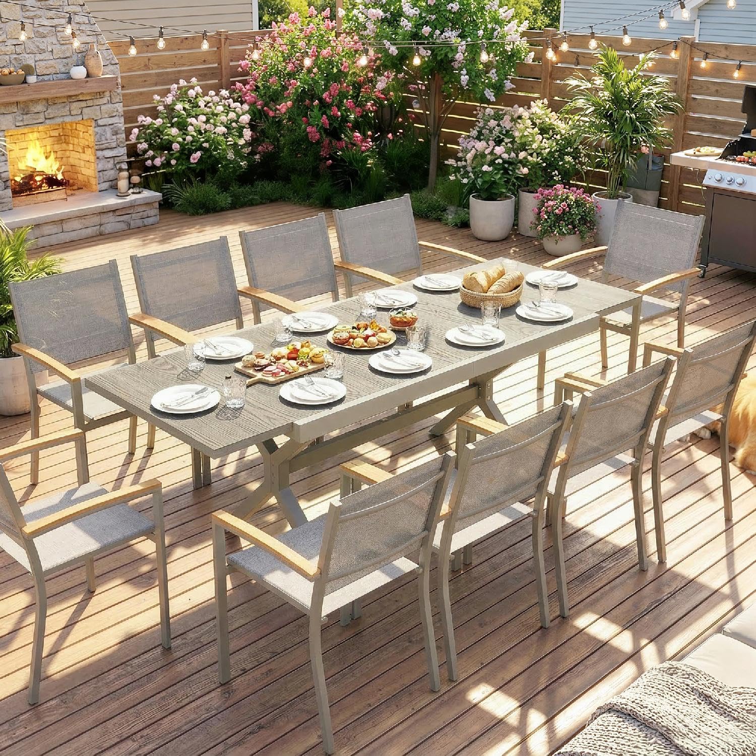 Tavolo da Esterno Giardino, Allungabile, Rettangolare, in Alluminio/Acciaio, 154-214x85x73 cm, Grigio