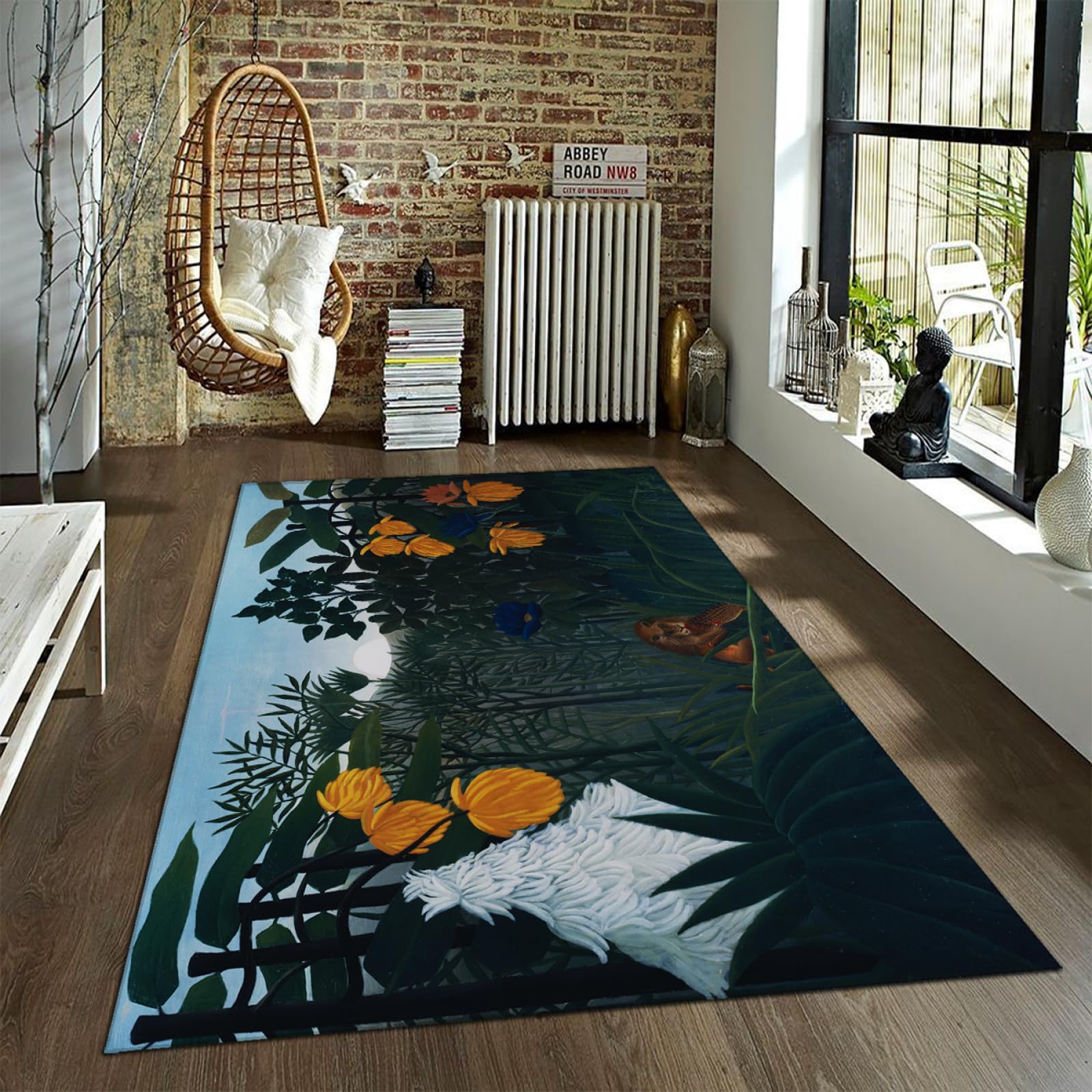 Tapis vert jungle motif lion impressions doux 120x150cm pour salon chambre