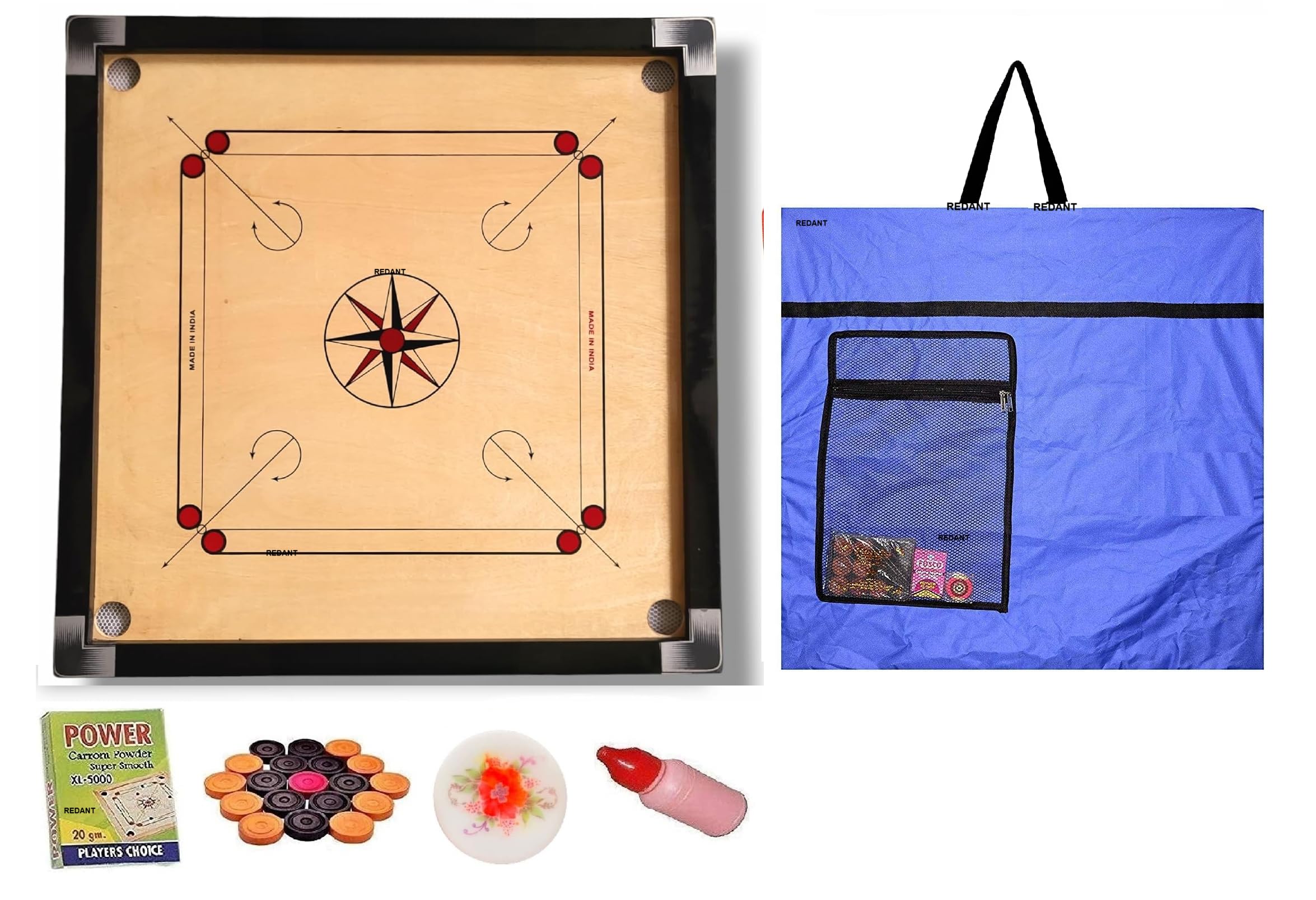 WRF Superior Matte Finish Practice Carrom Board for Serious Professional Practice with Coins Striker and Powder Black New(32 inch Carrom KA-1 New with Blue Cover)