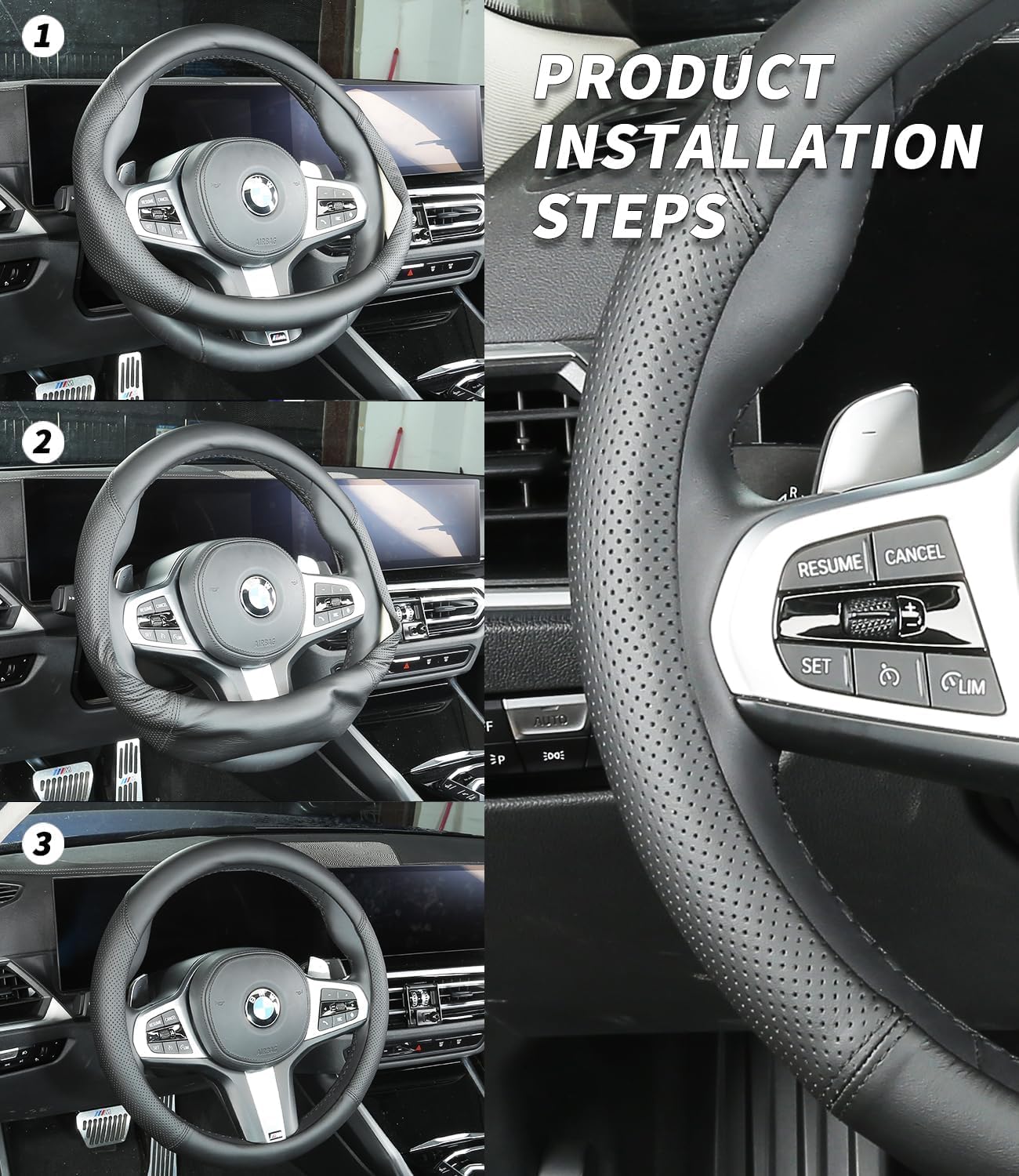 Gomass Car Steering Wheel Cover, Anti-Slip, Safety, Soft, Breathable